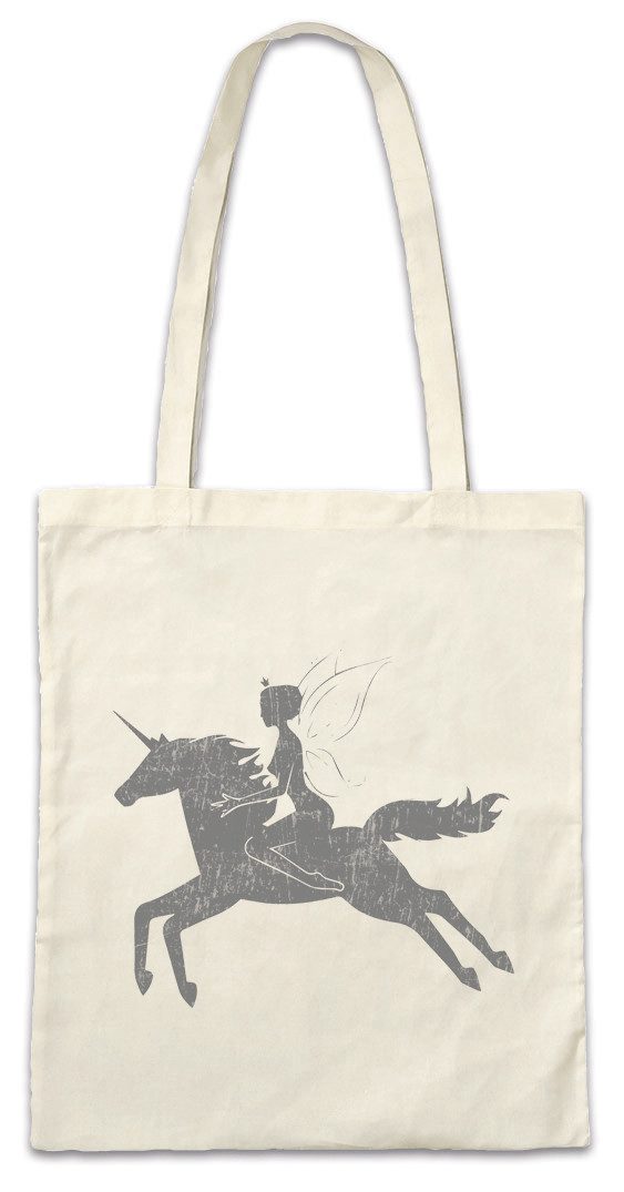 Urban Backwoods Beuteltasche Fairy Riding Unicorn Stofftasche Einhorn Regenbogen Horn Rainbow Sweet (1-tlg), Fairies Unicorn Princess Fairytale
