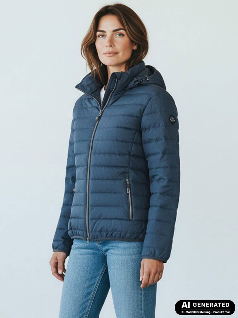Blue Wave Steppjacke Damen Jacke Nina gesteppt - Leichte Jacke Übergangsjacke Outdoor Melange-Optik, Abnehmbare & verstellbare Kapuze, 2-Wege-Reißverschluss