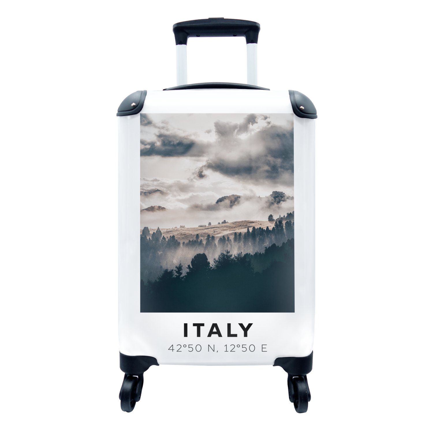 MuchoWow Handgepäckkoffer Italien - Dolomiten - Wald - Nebel, 4 Rollen, Reisetasche mit rollen, Handgepäck für Ferien, Trolley, Reisekoffer