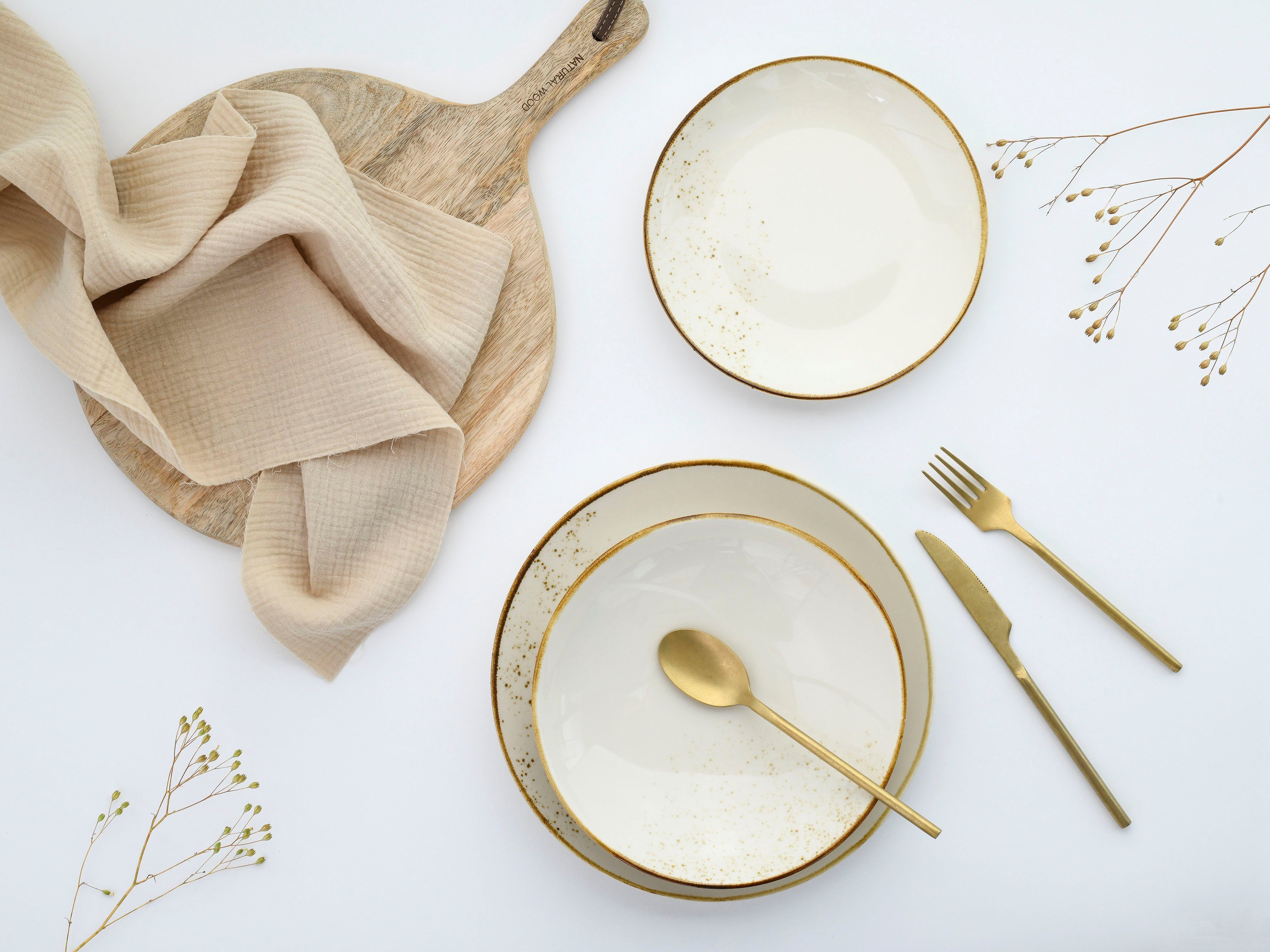 creaTable Teller-Set Nature Collection Natural Living (12-tlg), 4 Personen, Steinzeug, Teller Set, Reaktivglasur mit Sprenkeln, jedes Stück ein Unikat – Bild 5 von 5