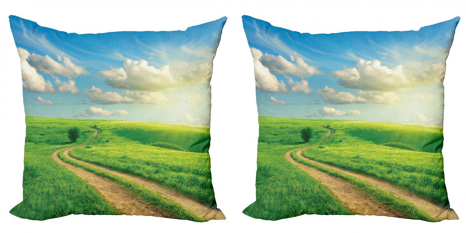Stück), Doppelseitiger Abakuhaus Accent Hill Digitaldruck, Modern Landschaft Sky (2 Grassy Kissenbezüge Pathway