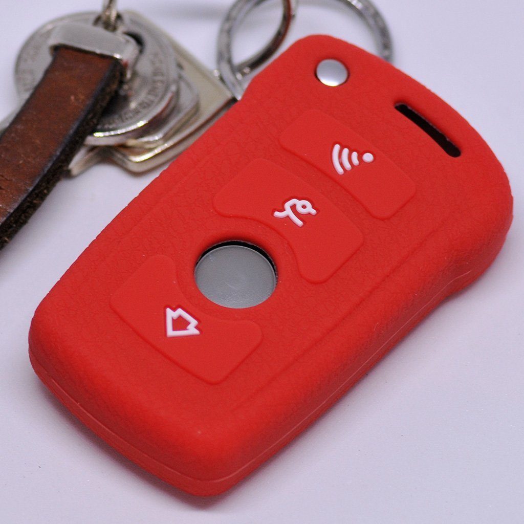 mt-key Schlüsseltasche Autoschlüssel Softcase Silikon Schutzhülle Rot, für BMW 7er E65 E66 01-05 4 Tasten KEYLESS SMARTKEY