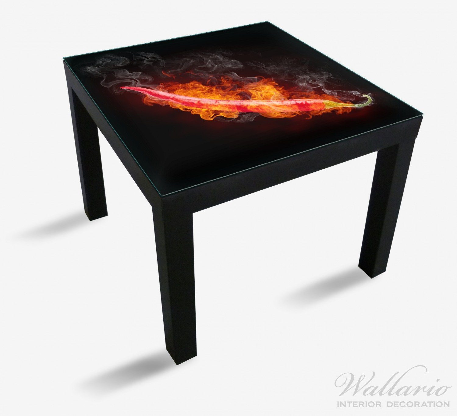 Lack brennende schwarzem für Tischplatte geeignet St), Tisch Chili-Schote (1 Ikea Hintergrund Wallario vor Heiße,