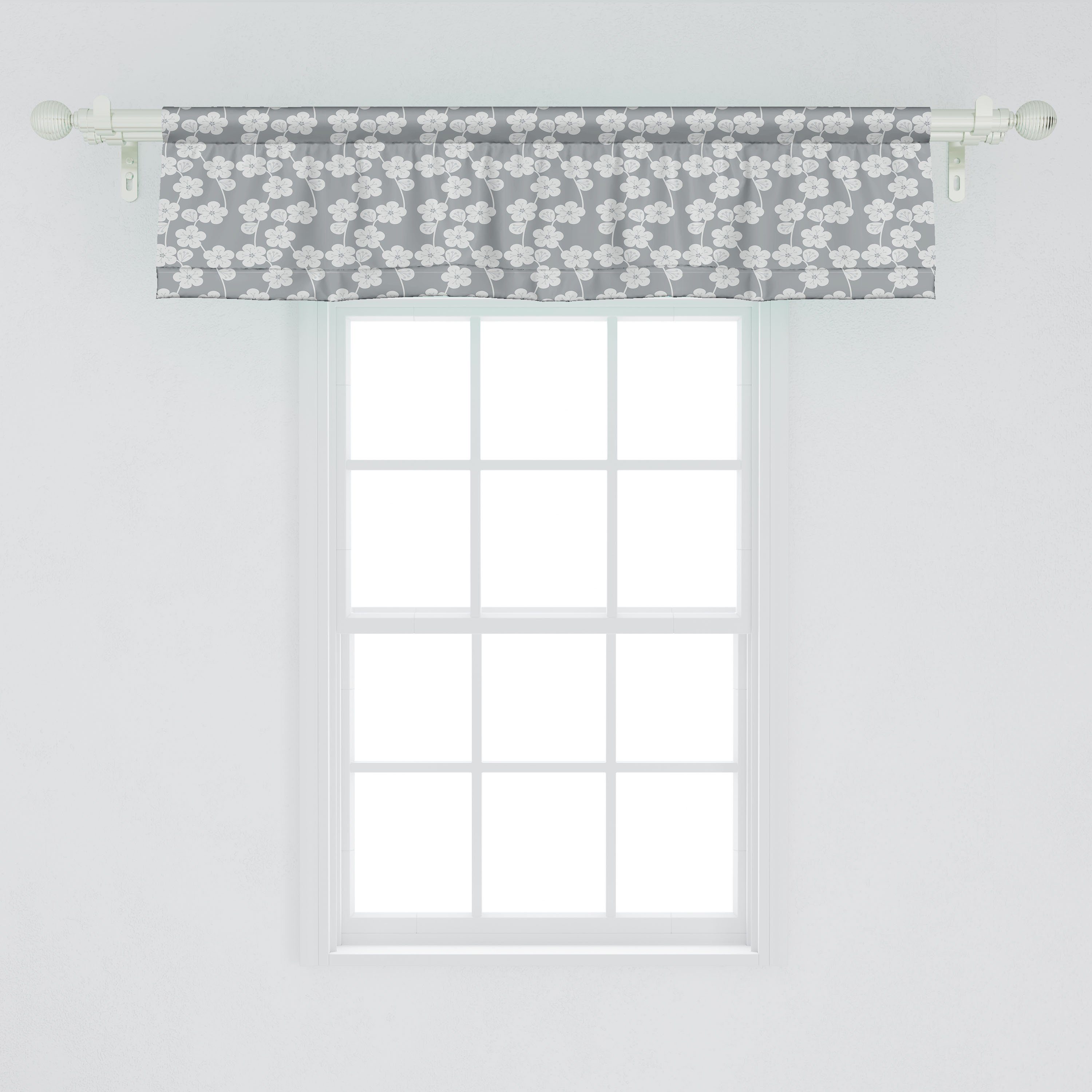 Vorhang Stangentasche, mit Volant für Microfaser, Küche Dekor Abakuhaus, Schlafzimmer Blumen-Knospen-Weinlese Geometrisch Scheibengardine