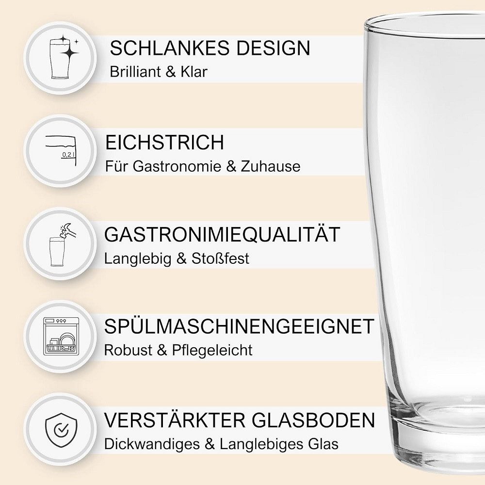Arcoroc Bierglas Arcoroc Willi Becher 330 ml geeicht auf 250 m 6er Set, Glas
