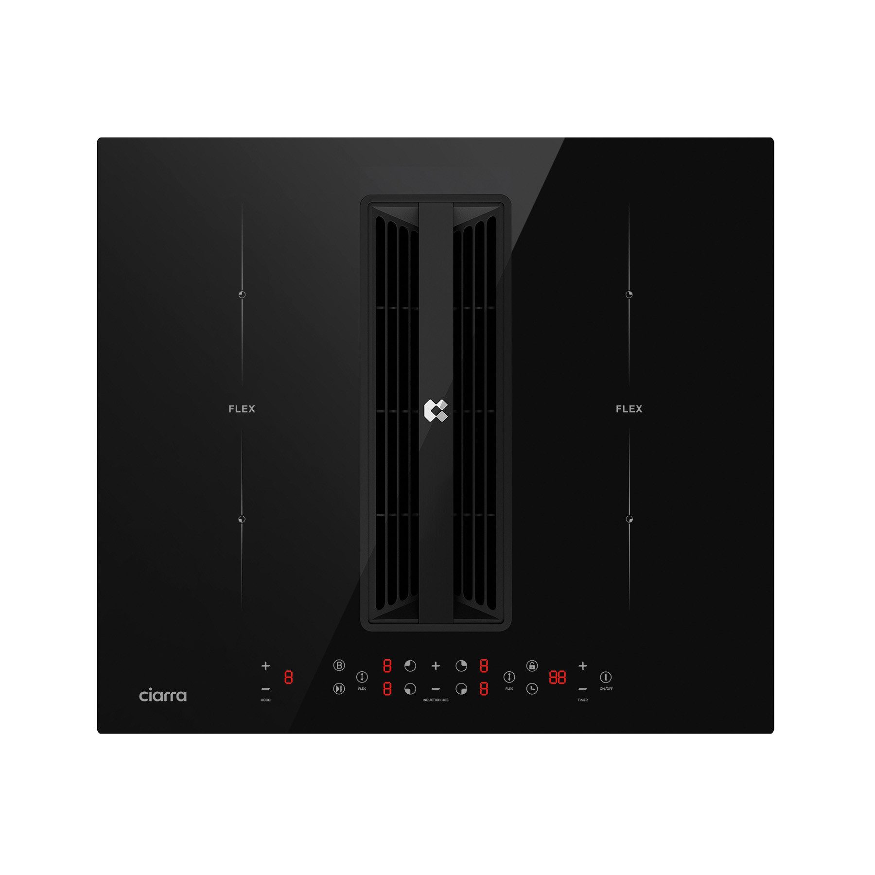 CIARRA Kochfeld mit Dunstabzug 60 cm Kochfeldabzug mit integriertem Plasma⁺-System 7165W CIARRA ONE CBBEH594BBFF, 4 Zonen Induktionskochfeld mit Dunstabzug 60cm mit 2 Flexzonen 2-Boost