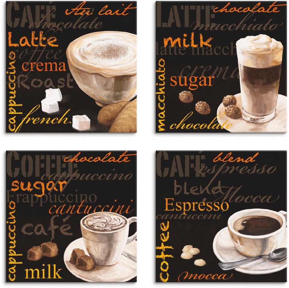Artland Leinwandbild Cappuccino Macchiato Coffee Espresso, Getränke (4 St), 4er  Set, verschiedene Größen