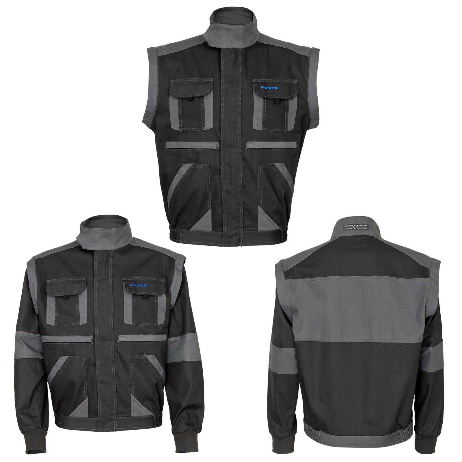 Artmas Arbeitsjacke Arbeitsjacke Arbeitsweste 2in1 Bundjacke Berufsjacke abnehmbare Ärmel Abgeschlossen mit einem Klettverschluss am Hals