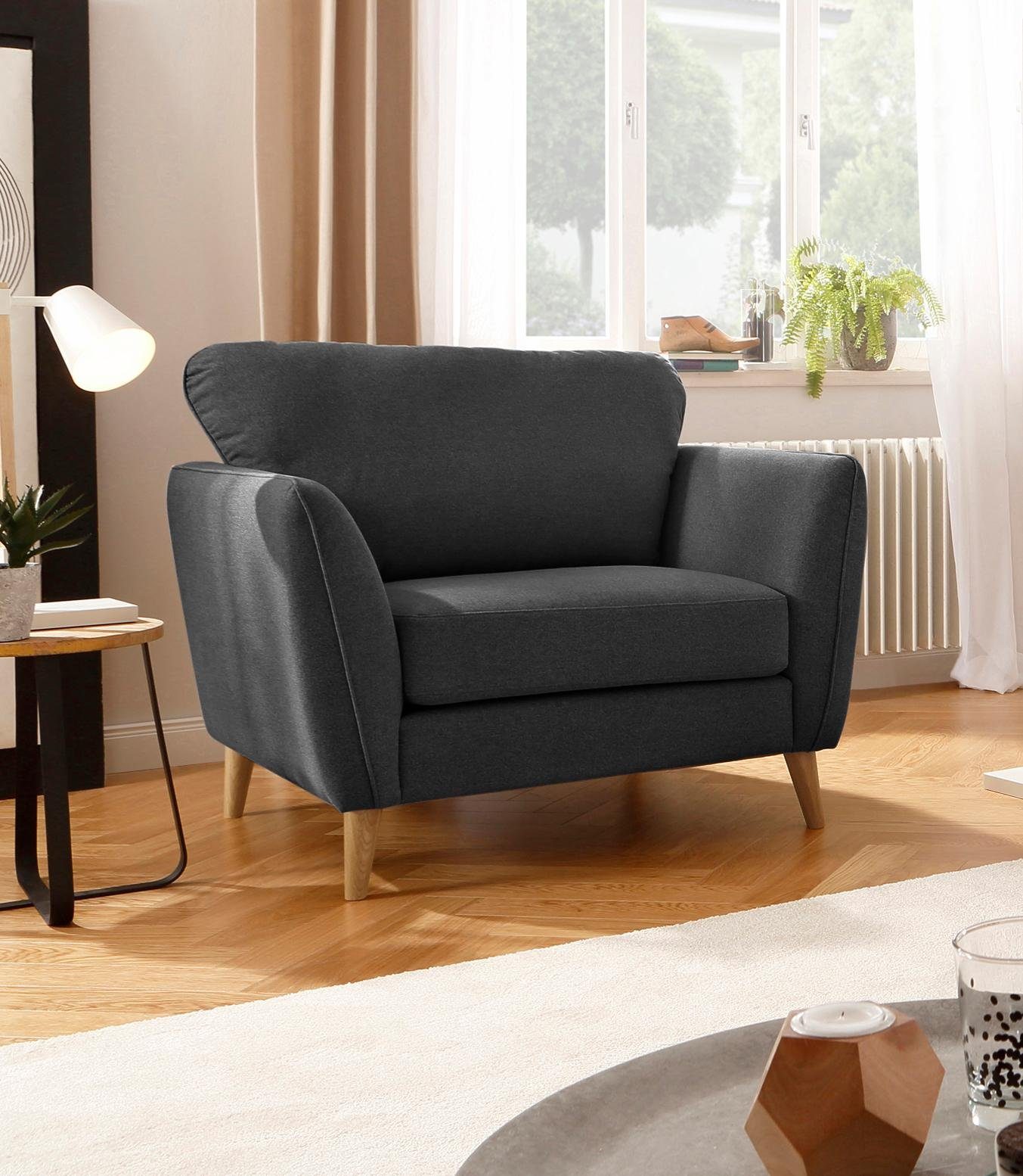 OTTO home Sessel MARSEILLE, Massivholzbeine Eiche, Landhausstil, Wellenunterfederung