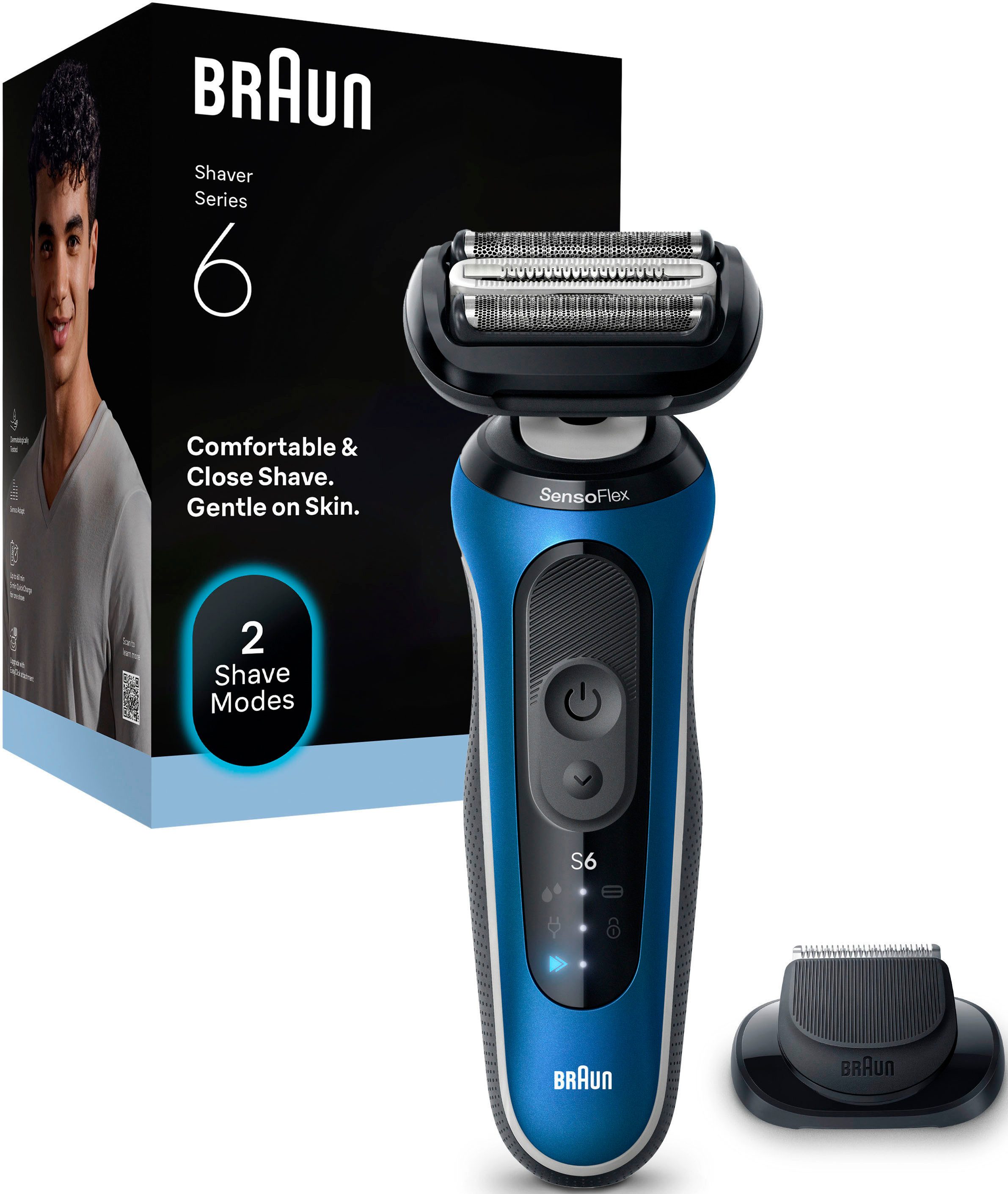 Braun Elektrorasierer Series 6 62-B1200S, Aufsätze: 1, 100% wasserdicht, Präzisionstrimmer-Aufsatz, bis zu 60 Min