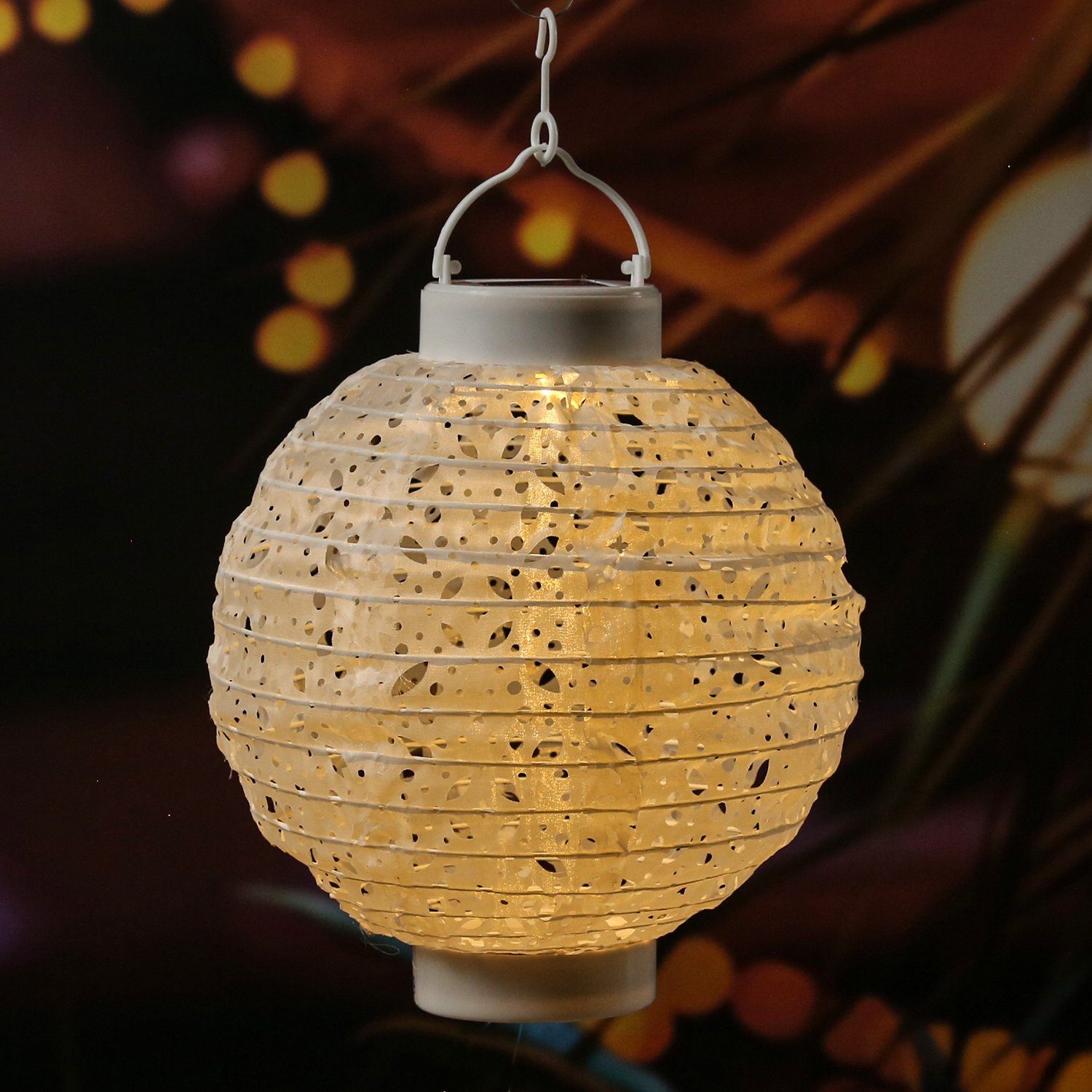 MARELIDA LED Lampion LED Solar Lampion mit Muster weiß 20cm Party Balkon Terrasse Garten, LED Classic, warmweiß (2100K bis 3000K)