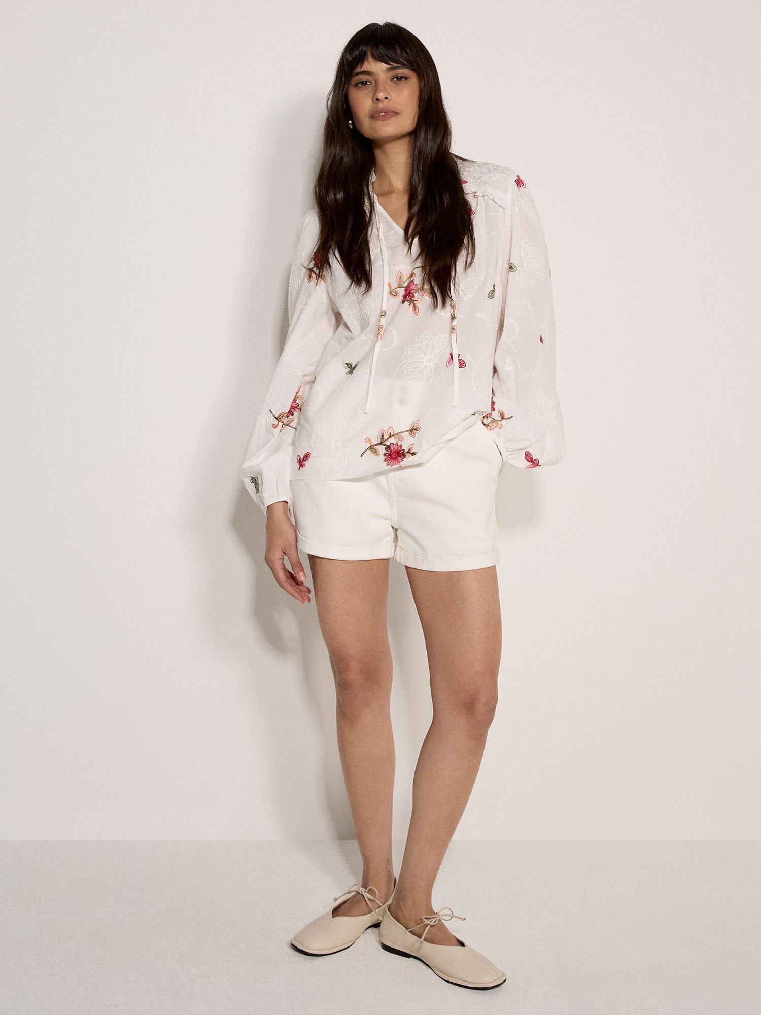 Apricot Blusentop Geblümte Bluse mit Stickerei