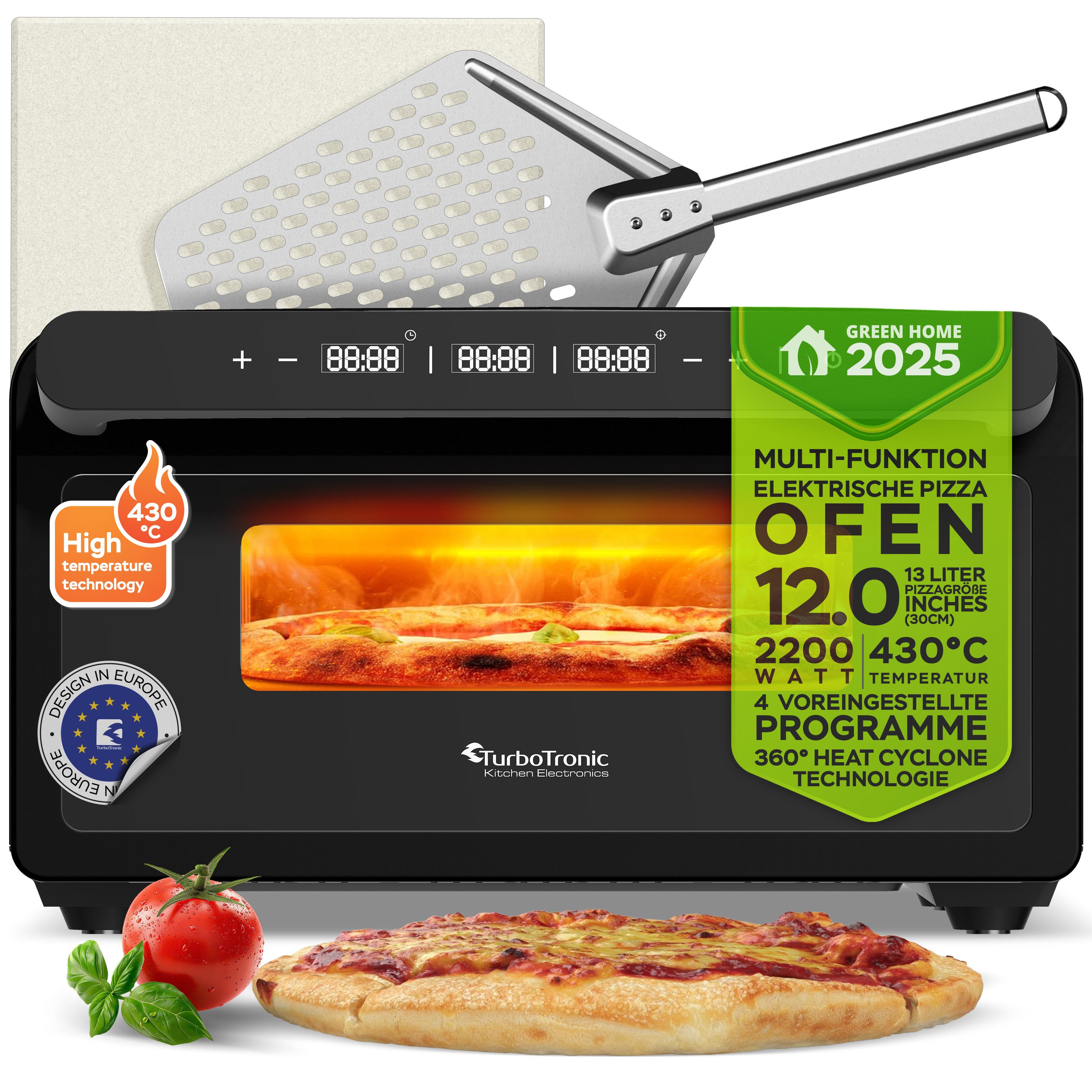 TurboTronic by Z-Line Minibackofen bis 430 perfekte Pizza 30 cm in 2 Minuten inkl. Pizzastein Neapolitan, Zuhause & Garten Mini Backofen Edelstahl AirFryer Pizza Lahmacun Steak