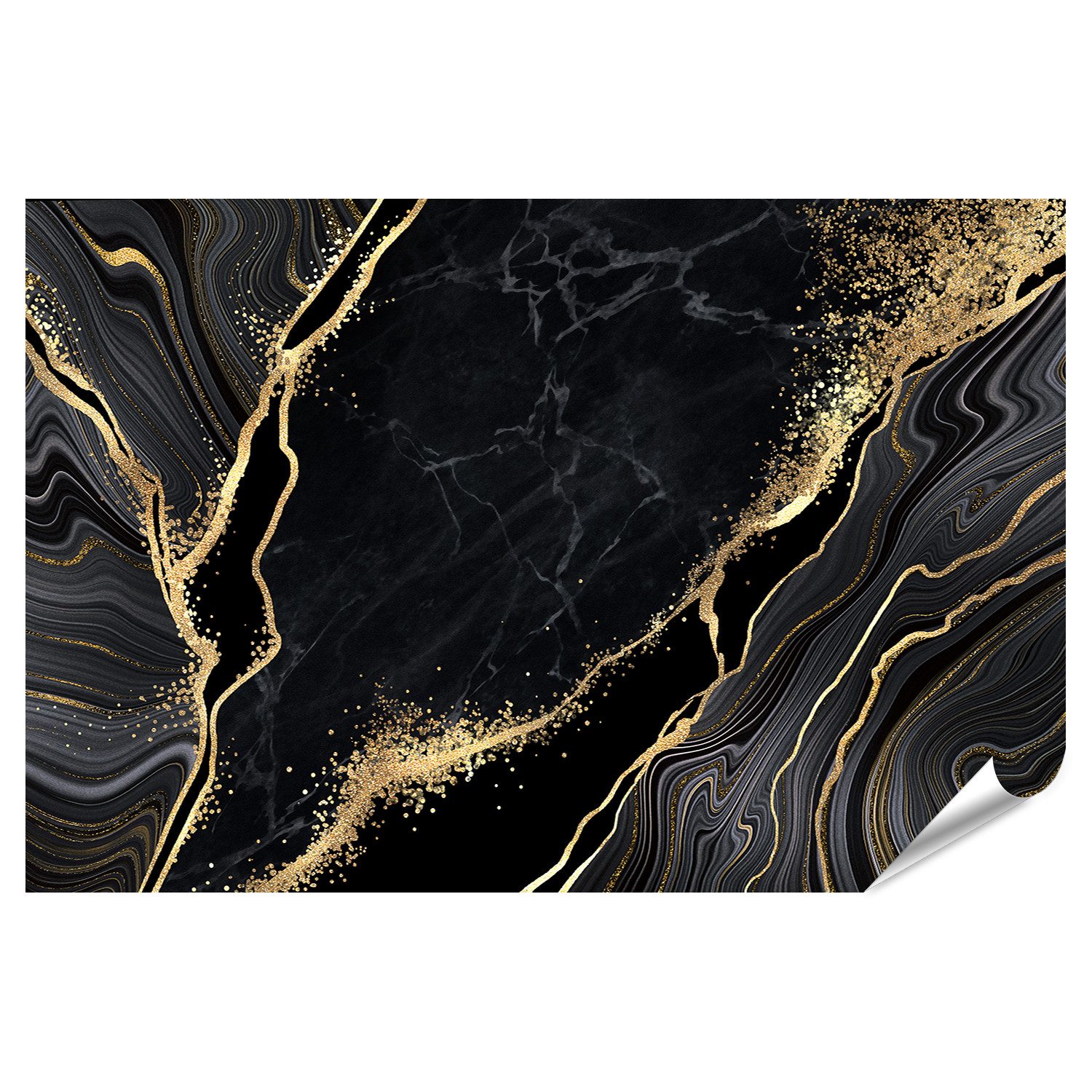 Poster Abstrakter schwarzer Marmor Hintergrund mit goldenen Adern j Bilder