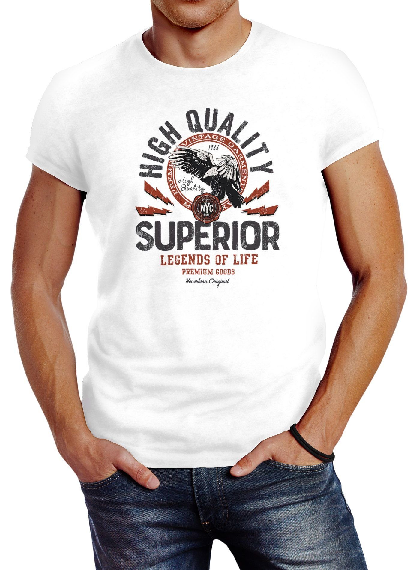Print weiß T-Shirt Slim vintage Legends Print-Shirt of Herren Eagle Neverless Superior Fashion mit Print Life Neverless® Fit