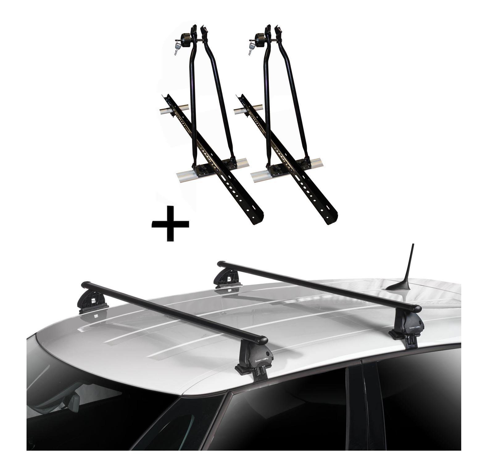 VDP Dachträger, 2x VDP Fahrradträger Dachfahrradträger + Dachträger VDP EVO Stahl kompatibel mit Peugeot 208 5 Türer 2012-2019