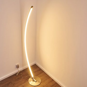 hofstein Stehlampe »Burgio« LED Stehleuchte/Metall in Nickel matt, 3000 Kelvin, Stehleuchte mit gebogenem Lampenschirm, 800 Lumen, mit Touchdimmer