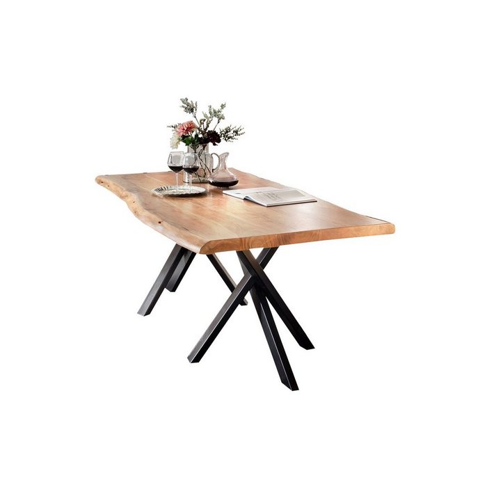 SIT Esstisch Tisch 160x85 cm Akazie natur 36 mm Platte Akazie Platte Akazie Gestell Stahl