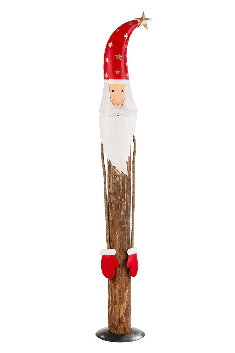 GILDE Dekoobjekt 3er Eukalyptu 'Noel' - Wackelarme Set Santa, Santa aus Natur/Rot, Holz