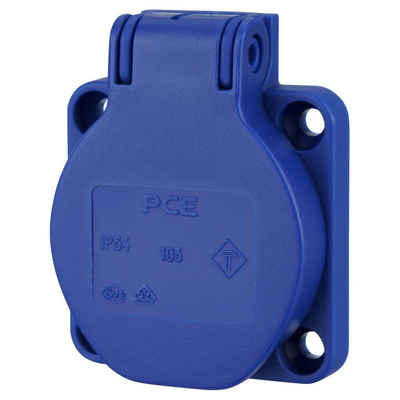 PCE Steckdose »Einbausteckdose IP54 mit Klappdeckel - blau«, Sehr robuste Bauart + keine separate Flanschdichtung notwendig