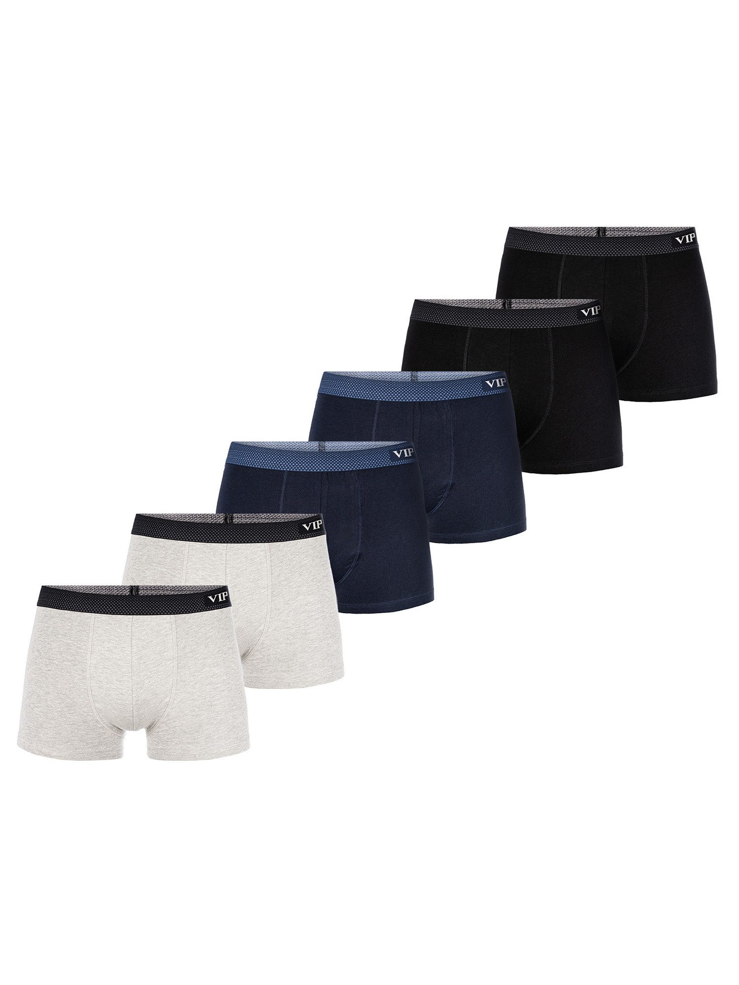 VIP Retro Boxer Premium Jersey Stretch - 6er Set - Boxershorts - Multipack - Uni (6-St) Unterwäsche Männer Herren Retroshorts Baumwoll-Mix Unterhosen 6-Pack
