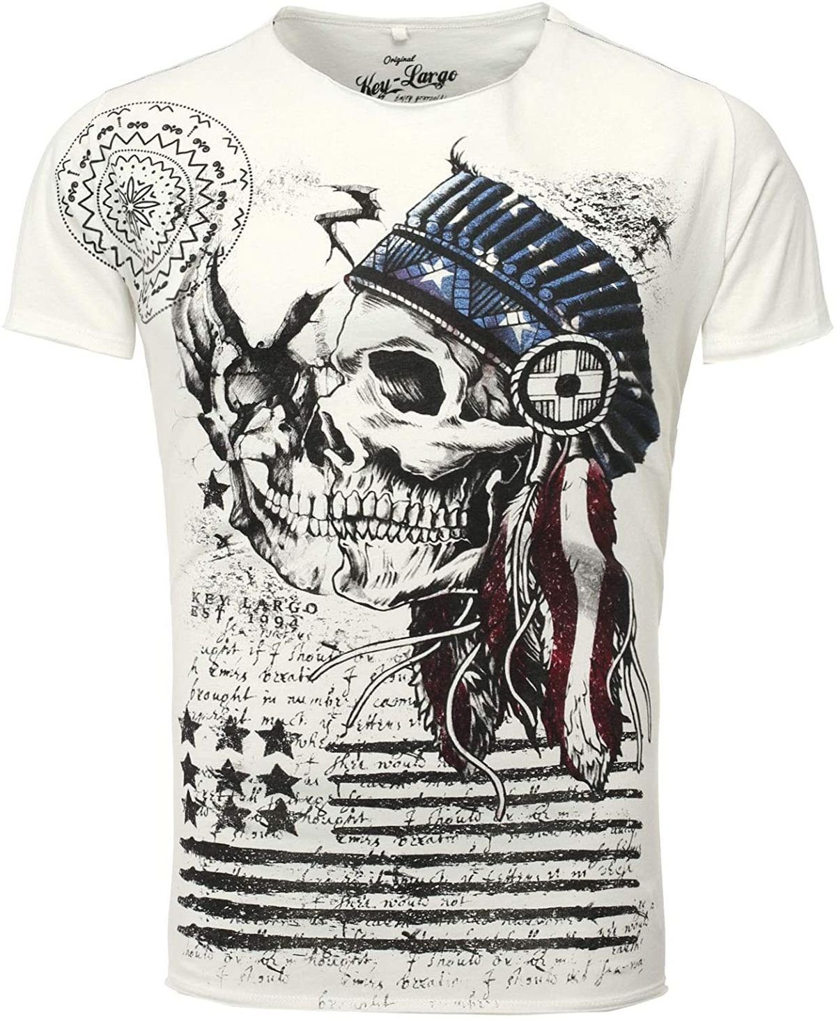 Key Largo T-Shirt T-Shirt Indian Skull Totenkopf Print Motiv vintage Look MT00168 Rundhalsauschnitt bedruckt kurzarm slim fit