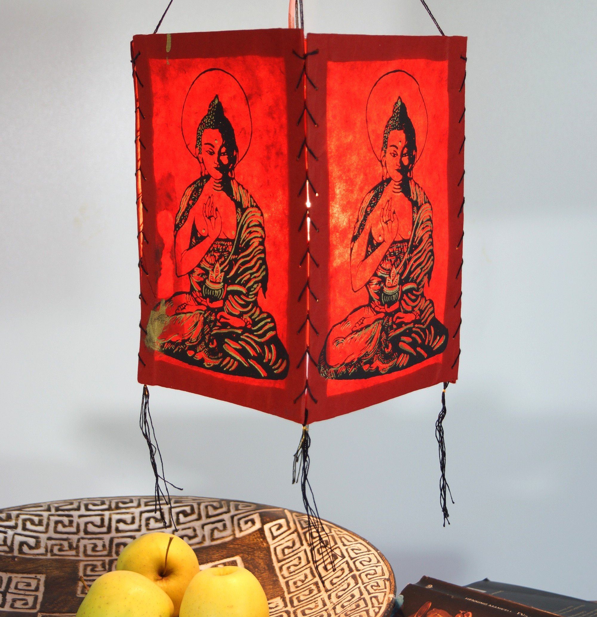 Leuchtmittel Guru-Shop Deckenleuchte.., inklusive 1 Buddha Deckenleuchten Lampenschirm, Papier Hänge rot nicht Lokta