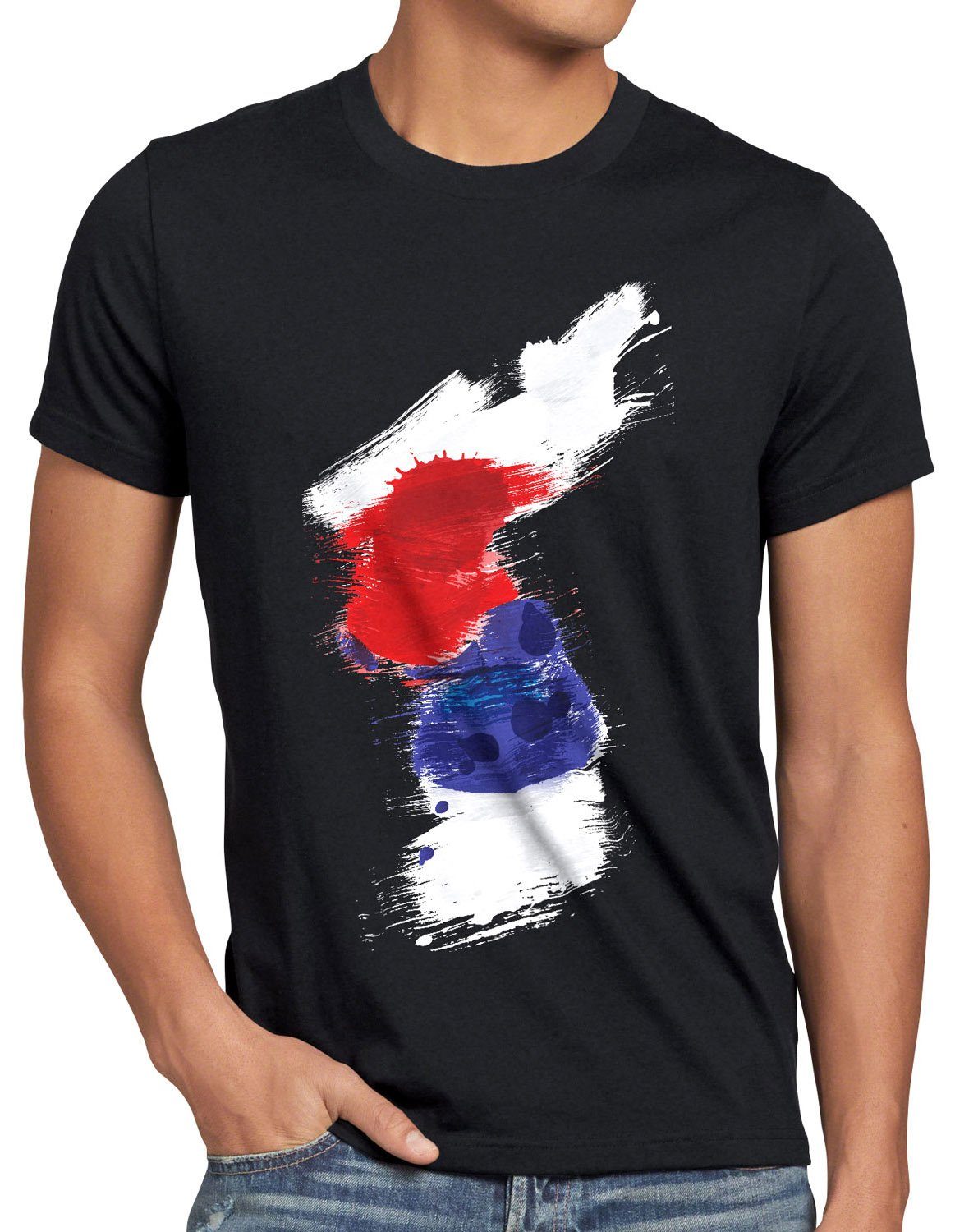 style3 Print-Shirt Herren T-Shirt Flagge Korea Fußball Sport Hangug WM EM Fahne schwarz