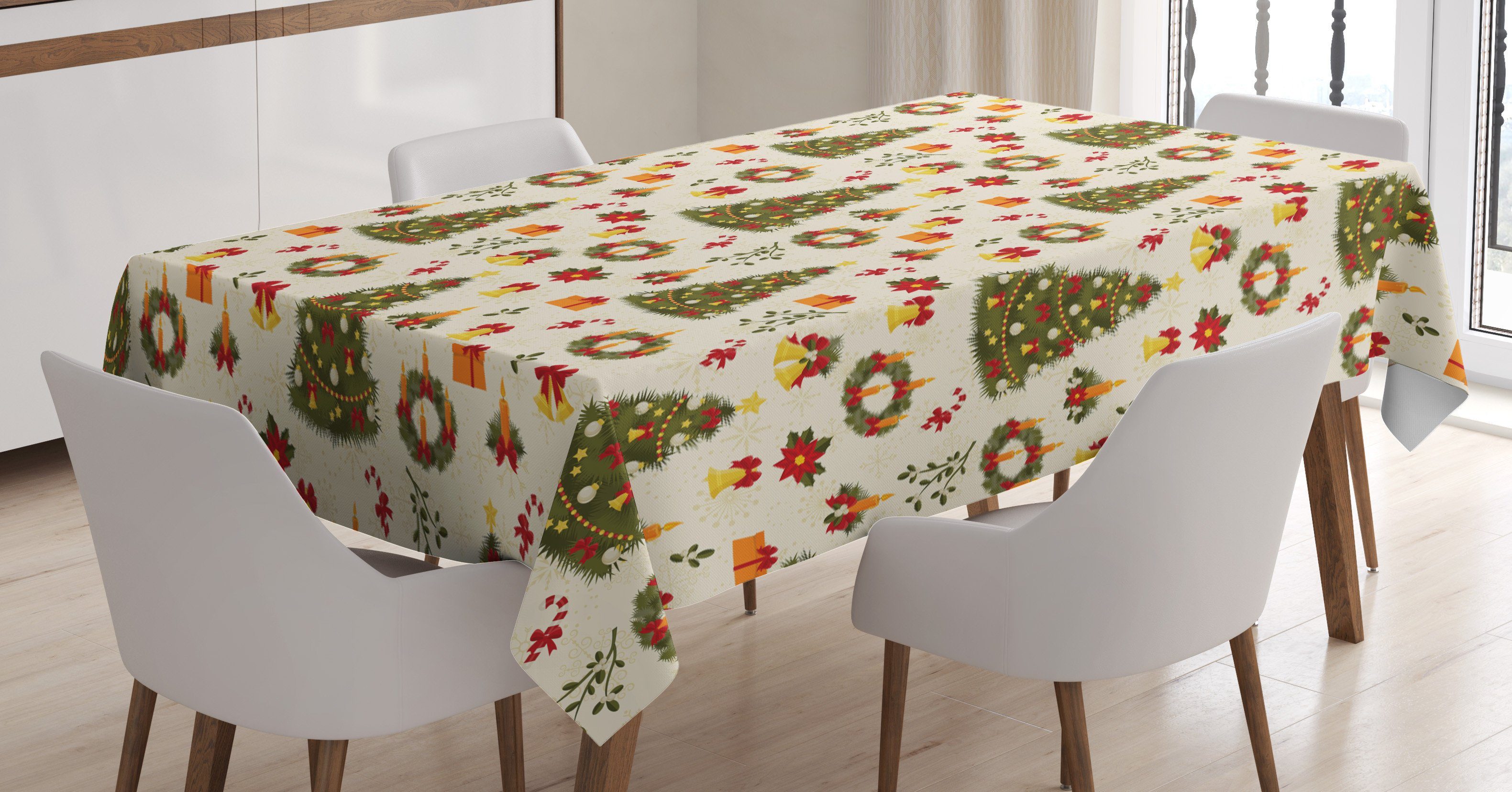 Abakuhaus Tischdecke Für Farbfest Außen Farben, Weihnachten geeignet Glocken Bereich Klare Waschbar den Cartoon Bäume