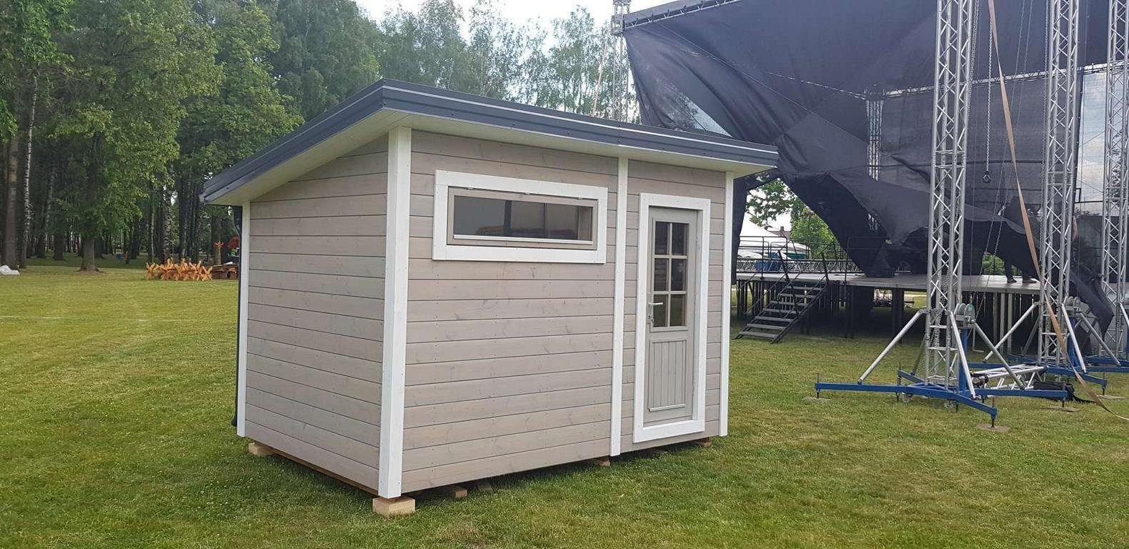 JVmoebel Saunahaus Sauna Holzsauna Fasssauna Außensauna BxTxH: 340 x 230 x 258 cm, BxTxH: 340 x 230 x 258 cm, (1-St., Trockensauna) Made in Europa