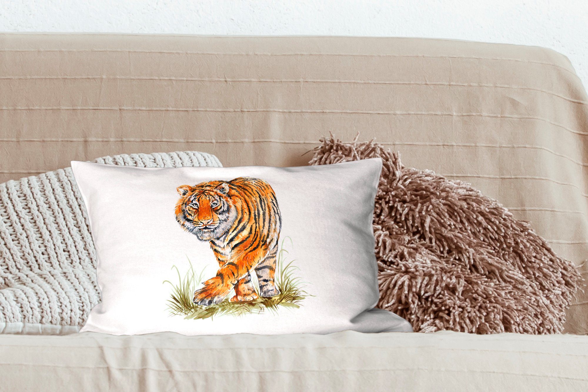 Schlafzimmer Wohzimmer MuchoWow - Weiß, Dekokissen mit Tiger Beine Dekoration, Füllung, Dekokissen - Zierkissen,