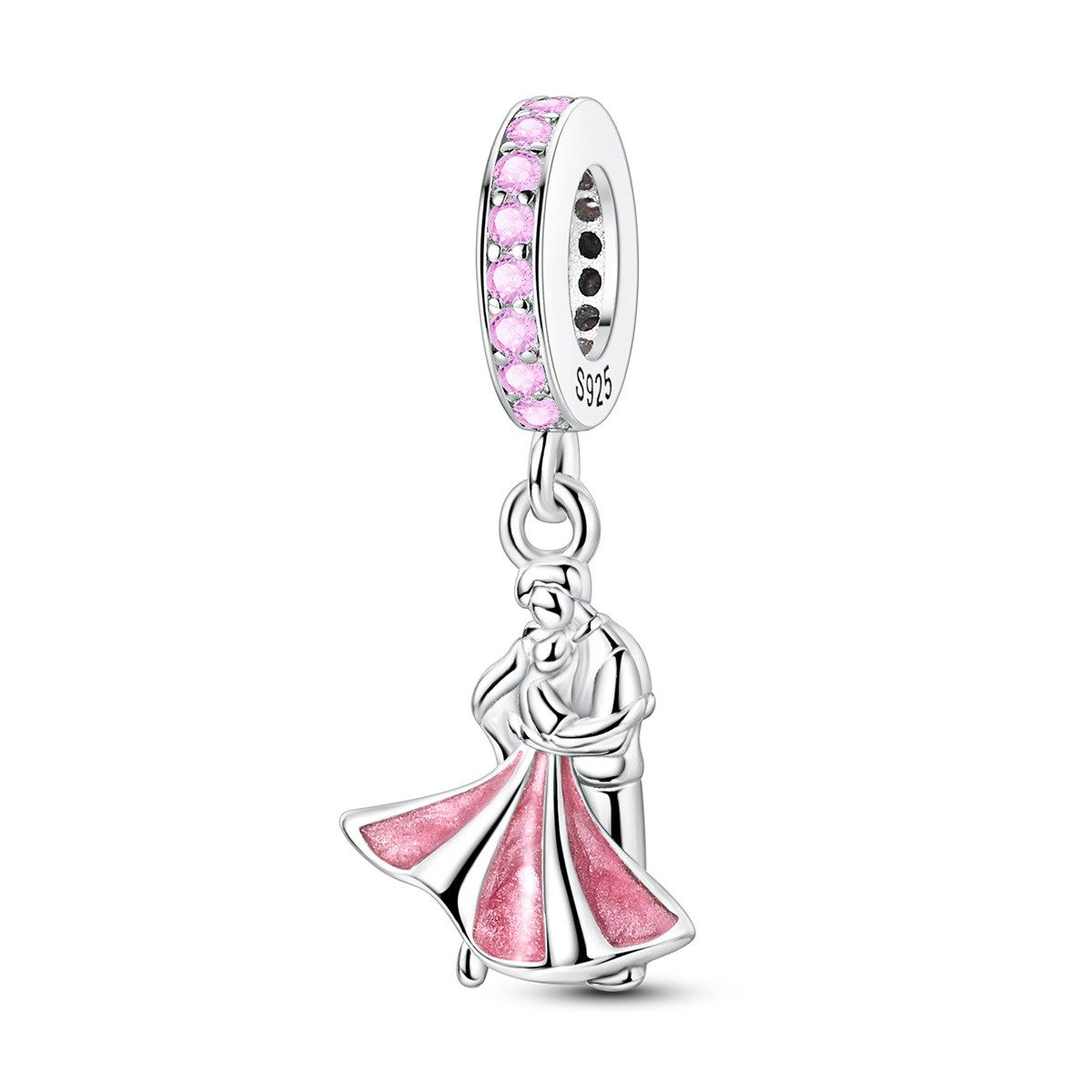 PANDACHARMS Bead Tanzendes Paar Charm Anhänger, 925 Sterling Silber mit rosa Zirkonia