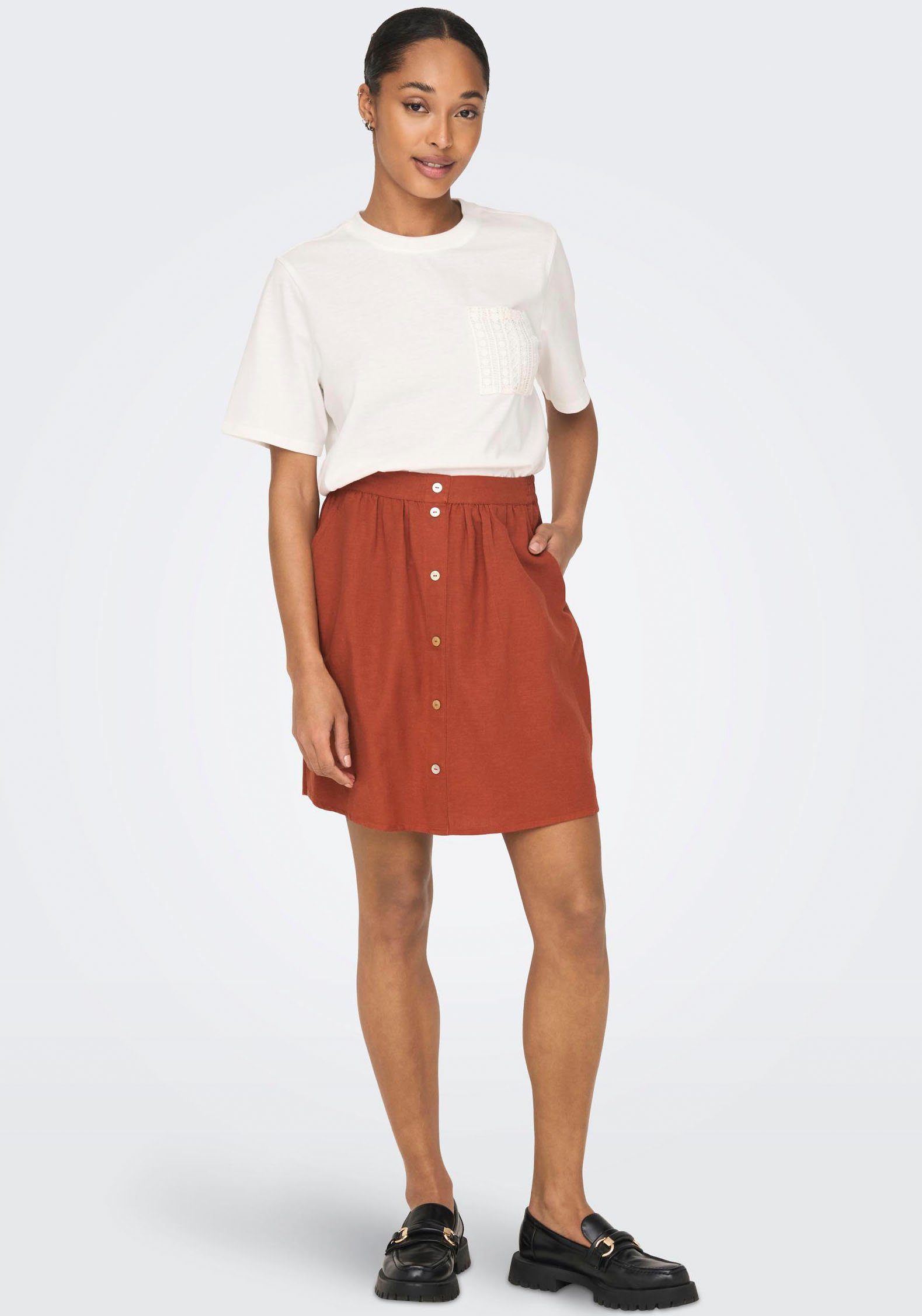 ONLY Minirock BL ONLKERRY SHORT LINEN PNT Leinen BUT SKIRT mit Cinnabar MW