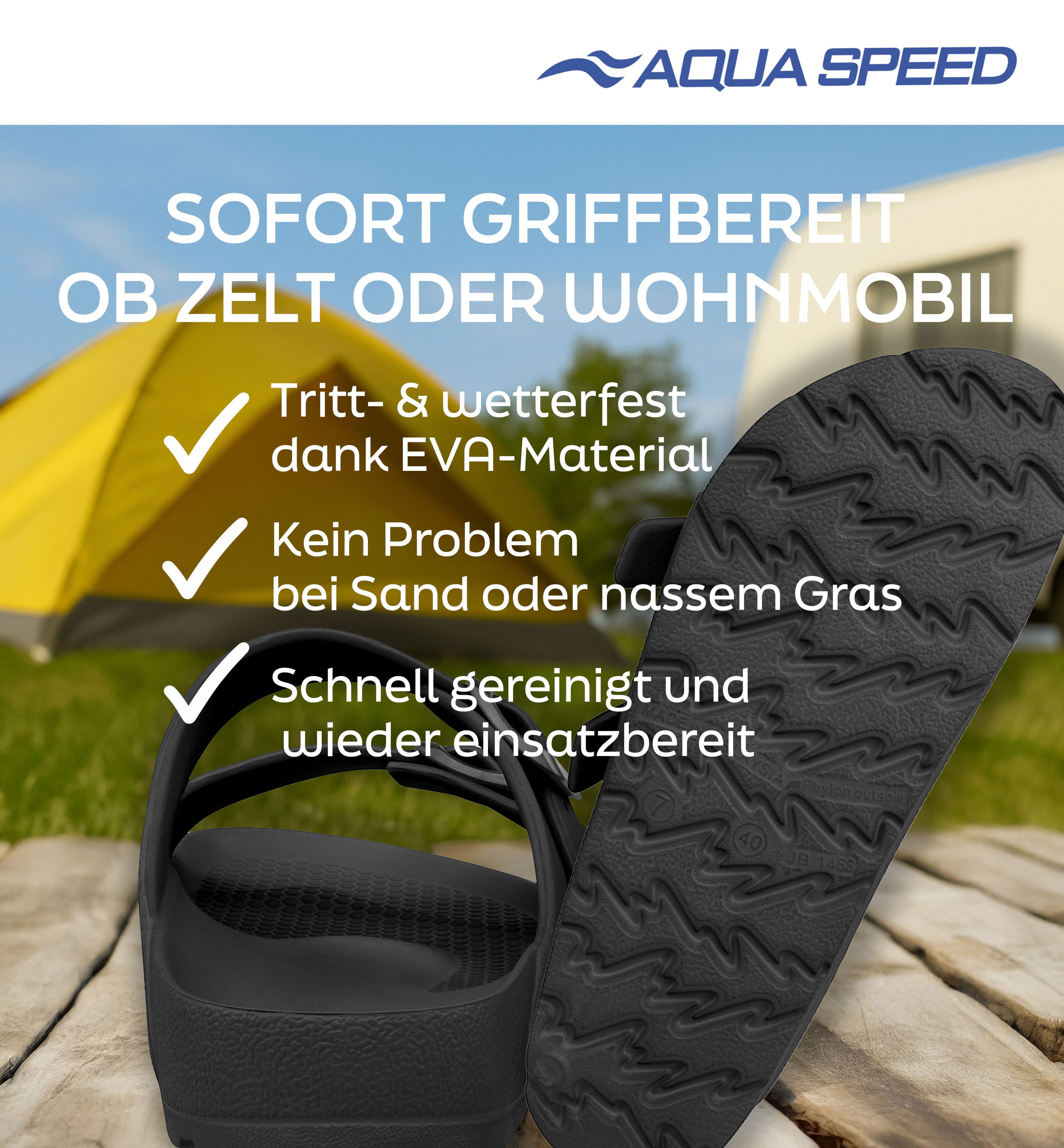 Aqua Speed Strandsandalen Herren Gr. 44 – verstellbar + Handtuch Badesandale (Verstellbare Strandsandalen – robust, schnelltrocknend & leicht) Rutschhemmende EVA-Sandalen – ideal für Strand & Pool