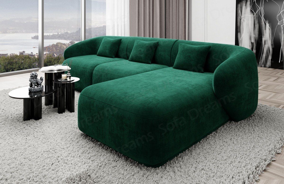 Sofa Dreams Ecksofa Design Couch Polster Samtstoff Sofa Marbella L Form kurz Stoffsofa, Loungesofa mit mane gruen37 | Ecksofas