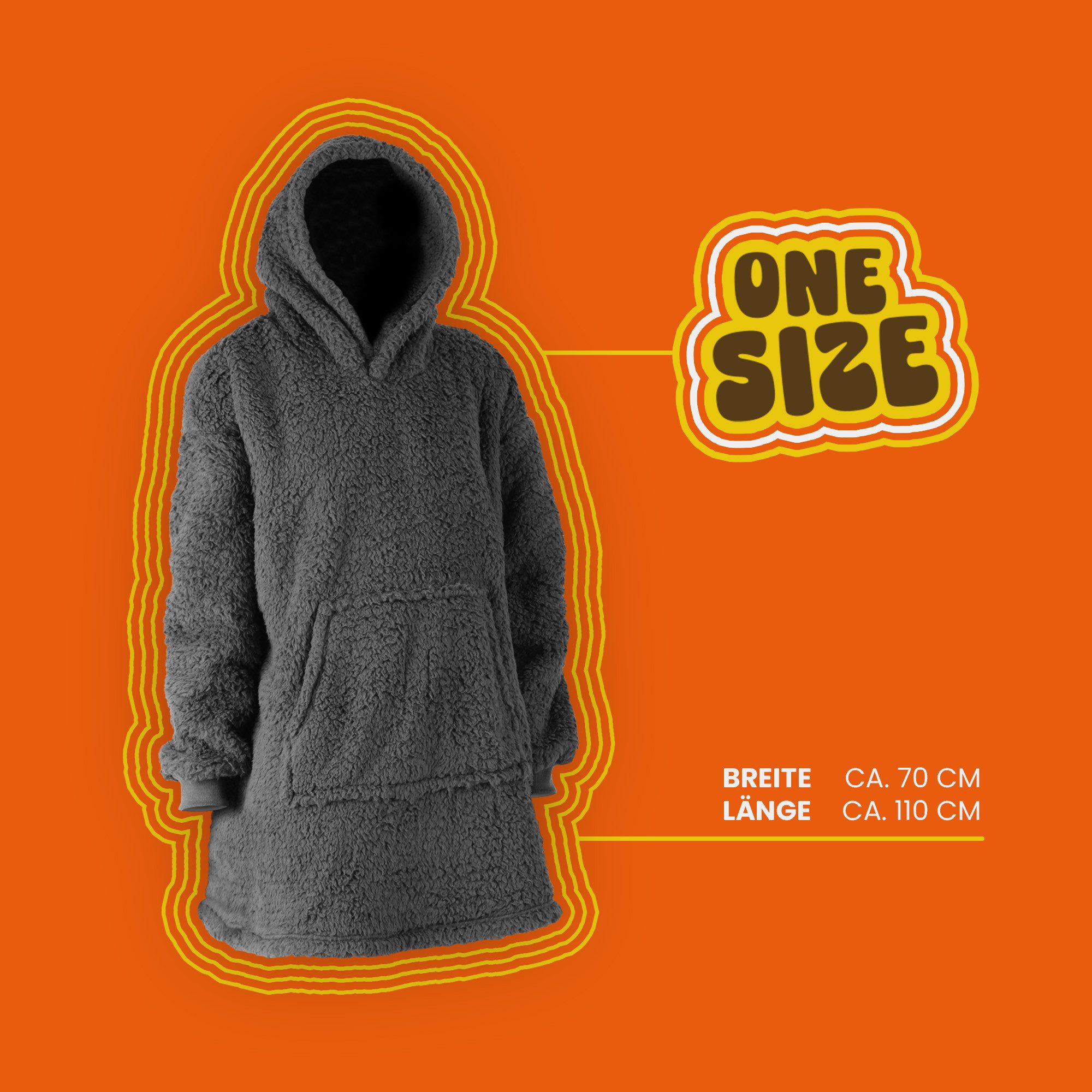 hemmy Fashion Hoodie Kuschelhoodie Oversize Sherpa Fleece Kuscheldecke mit Ärmel / Kapuze, One Size