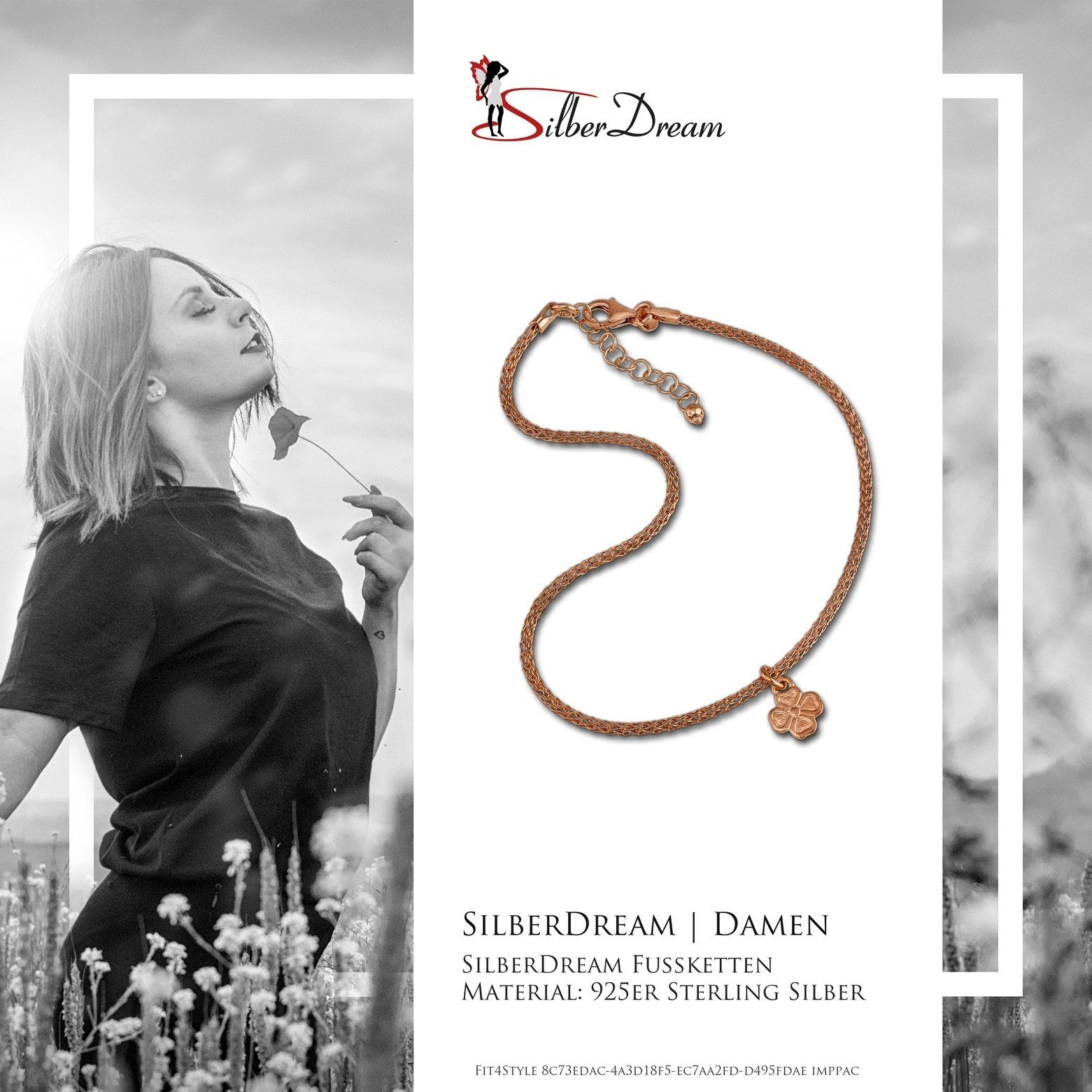 SilberDream Fußkette mit Anhänger SilberDream Fußkette 333er rosevergoldet, Damen Fußkette Kleeblatt aus 925 Sterling Silber, vergoldet (Roségold