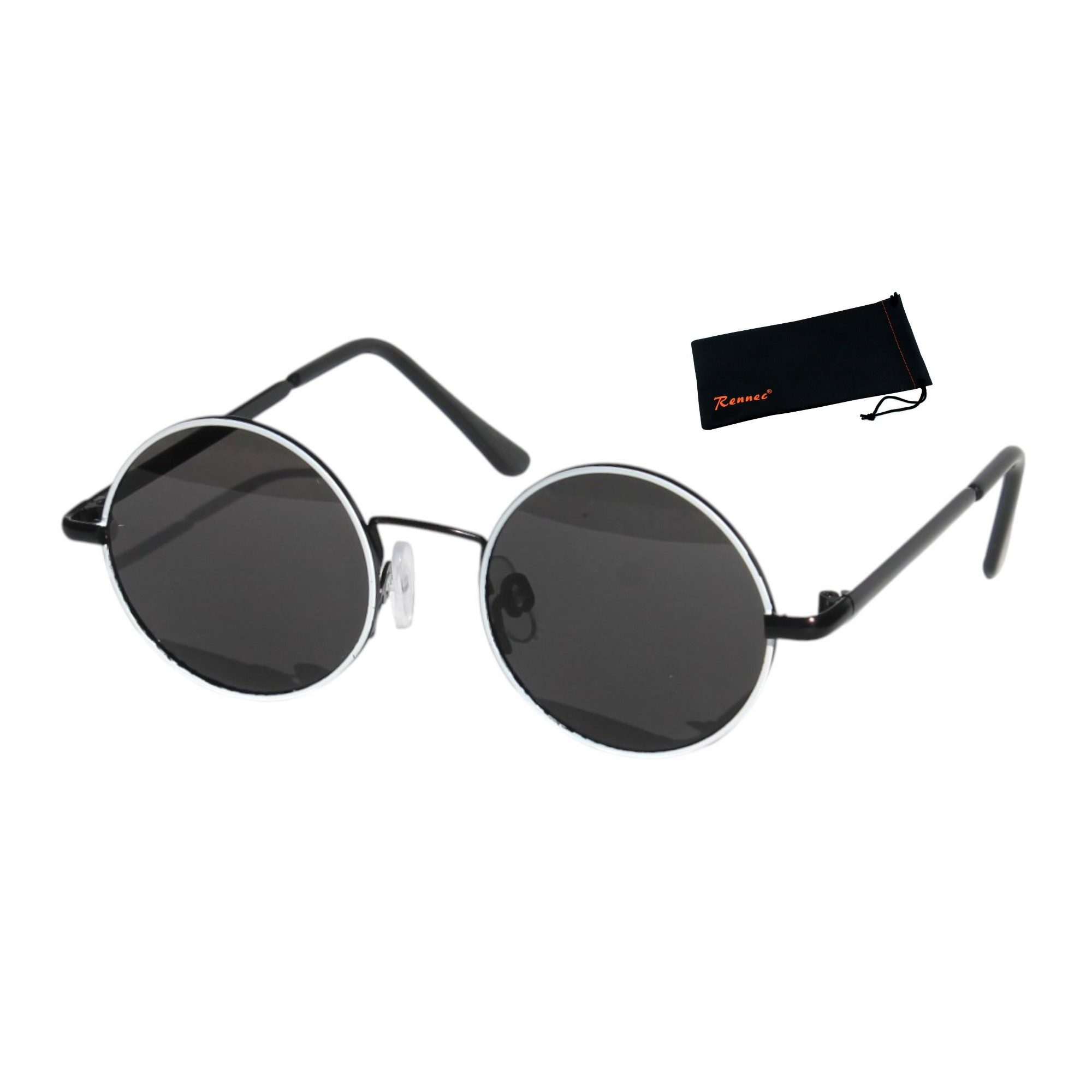 Rennec Sonnenbrille (Kinder Nickelbrille mit Brillenbeutel, Runde Sonnenbrille Polarisiert Getönt UV400) Nickelbrille Jungen und Mädchen im Alter von 5 bis ca 9 Jahren