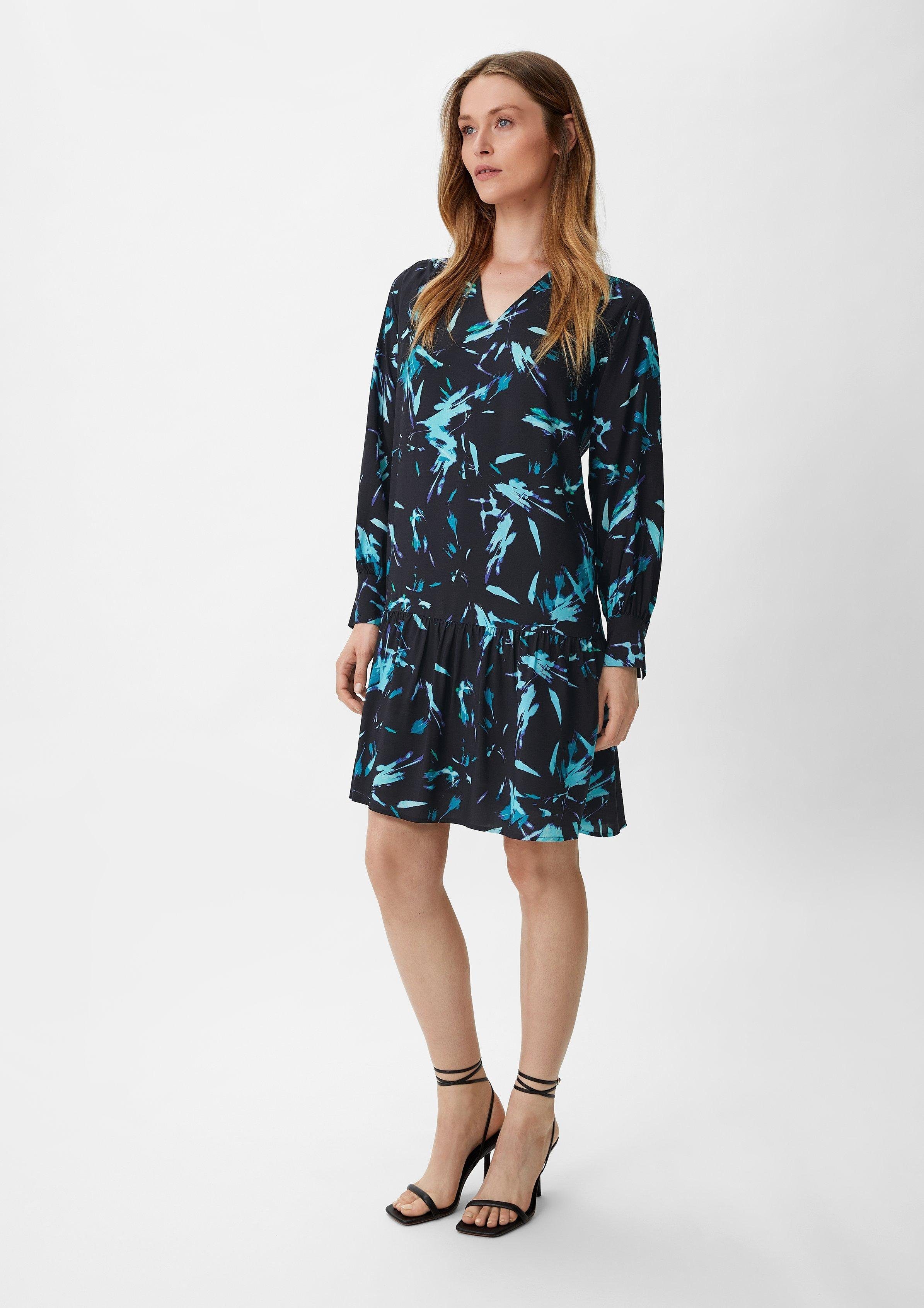 Comma Minikleid Kleid mit Allover-Print Raffung