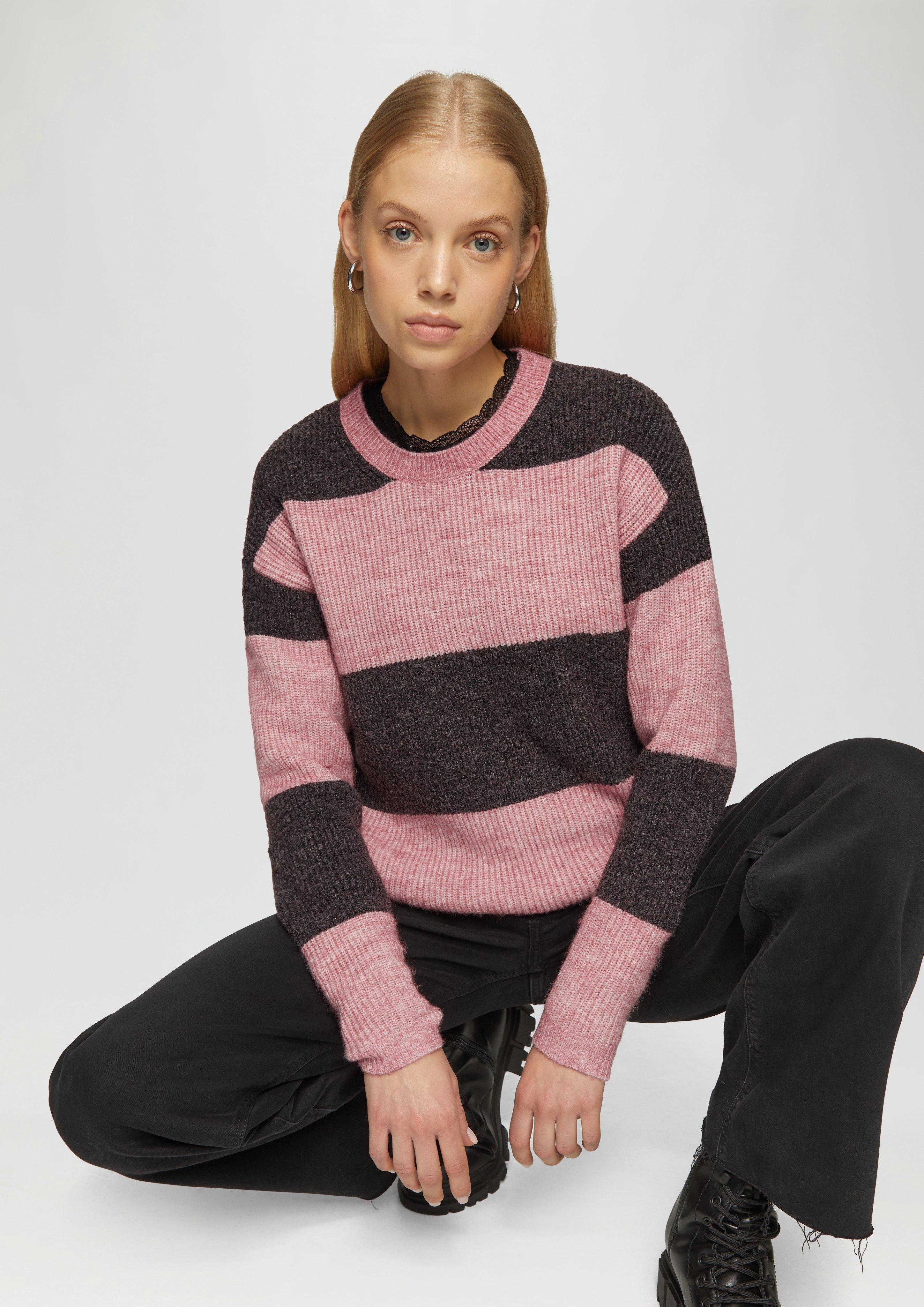 QS Strickpullover Melierter Strickpullover mit überschnittenen günstig online kaufen