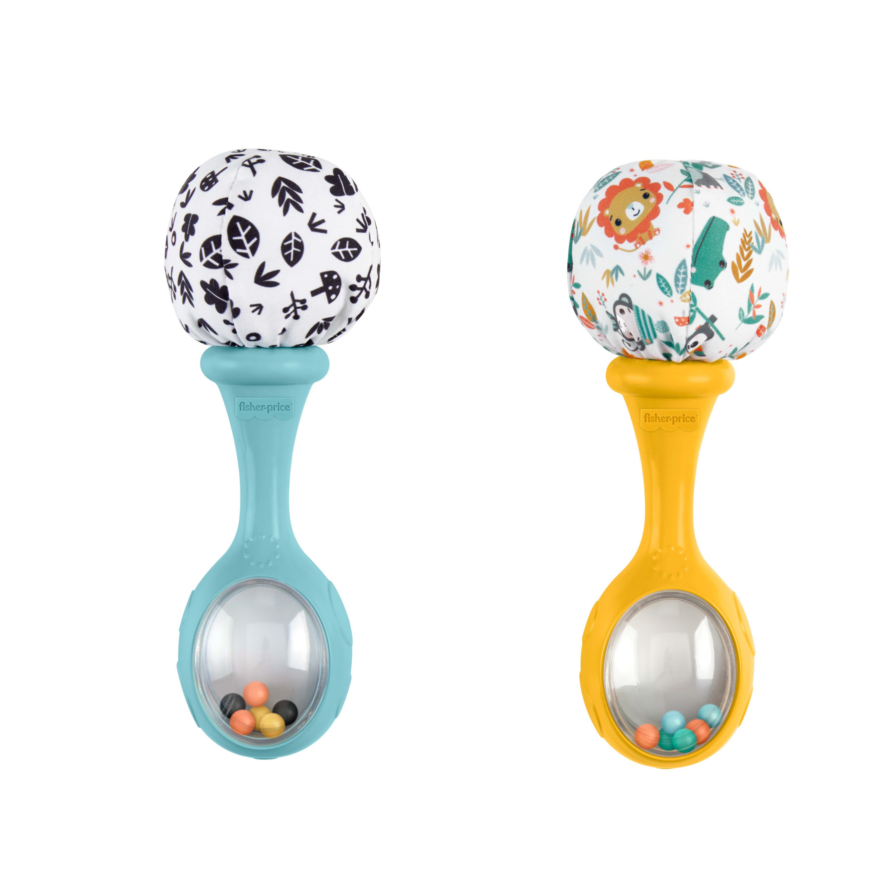Fisher-Price® Rassel Rumba-Rasseln mit Stoff, blau/gelb (Set, 2-tlg)