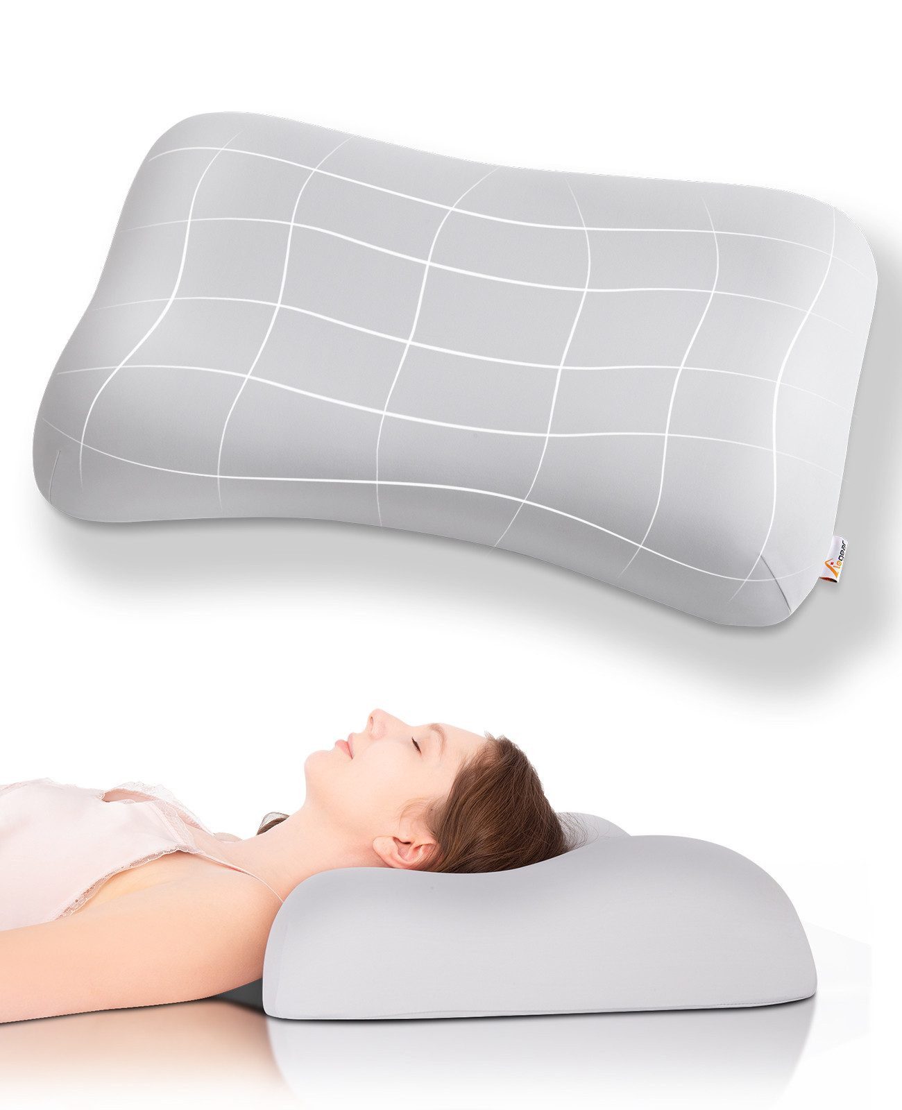 Elegear Nackenstützkissen Memory Foam Kissen Kopfkissen, Ergonomisches Orthopädisches Kissen, Füllung: 100% Zero-Pressure Memory-Schaum, Bezug: abnehmbar, kühlend waschbar, Seitenschläfer, Bauchschläfer, Rückenschläfer, Nackenkissen mit kopfkissenbezug für Erwachsene, Männer, Frauen
