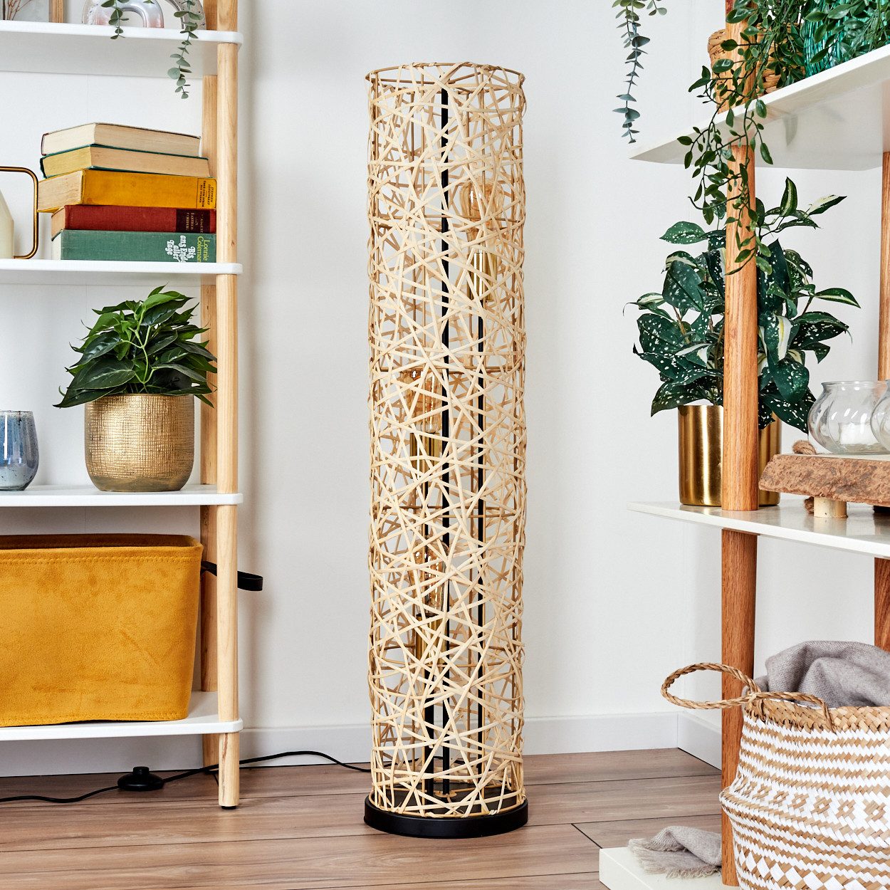 hofstein Stehlampe Stehlampe aus Metall/Bambus in Schwarz/Gold/Natur mit Li günstig online kaufen