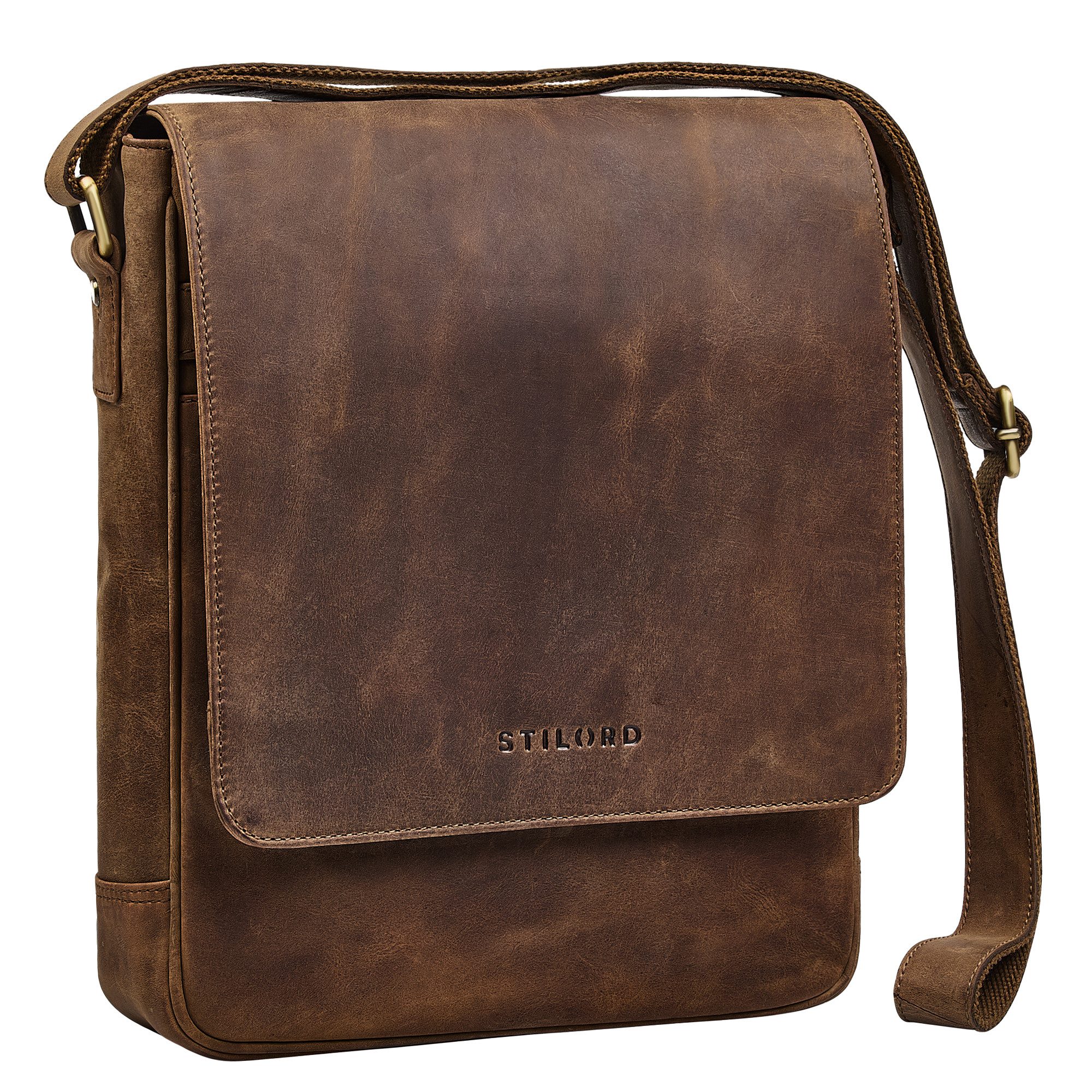 Schultertasche "Ottavio" Umhängetasche Herren Leder Hochformat für 13,3 Zoll Laptop