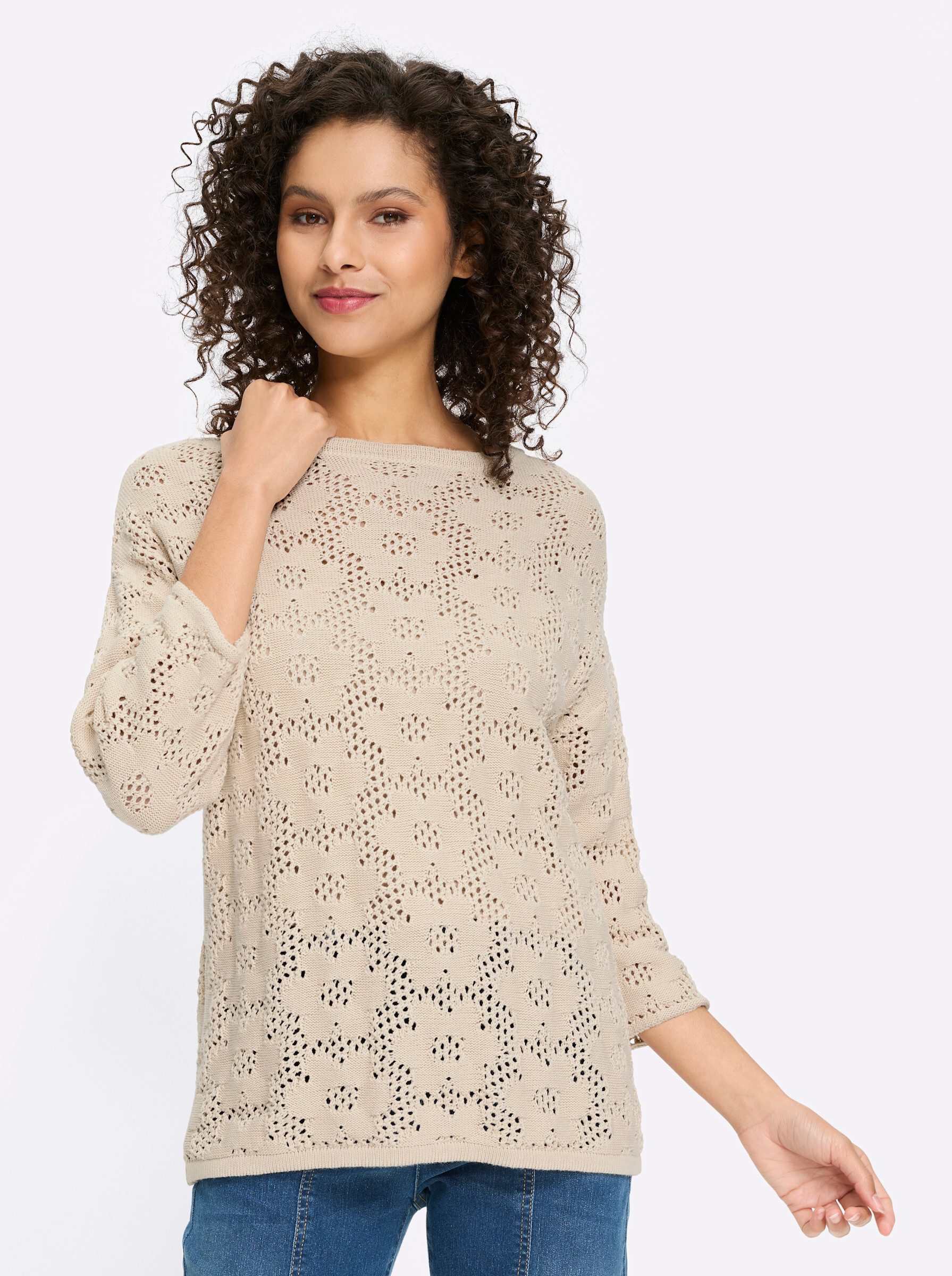 heine Strickpullover Pullover 3/4-Arm Ajourstrick