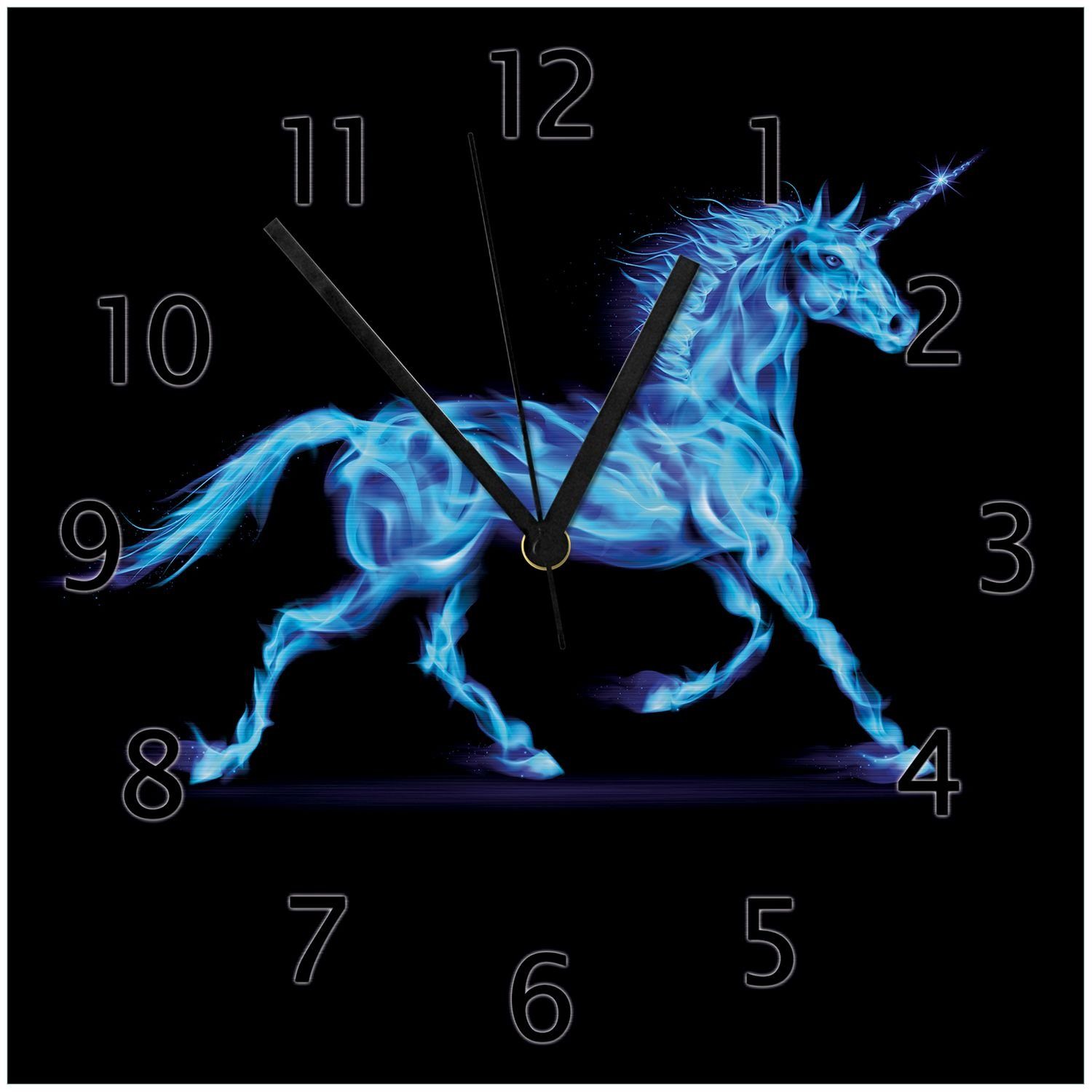 Wallario Wanduhr Design Einhorn - aus blauen Flammen (Aluverbunduhr)