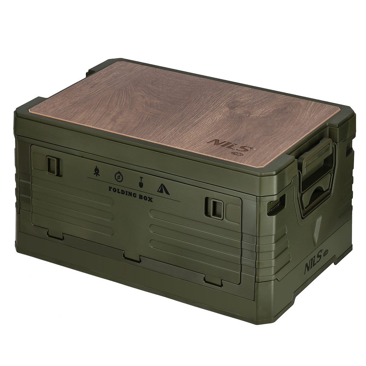 NILS CAMP Aufbewahrungsbox 2in1 Klappbare Campingkiste Campingbox Outdoor 32L mit Brett, Stapelbar und Seiteneingriff