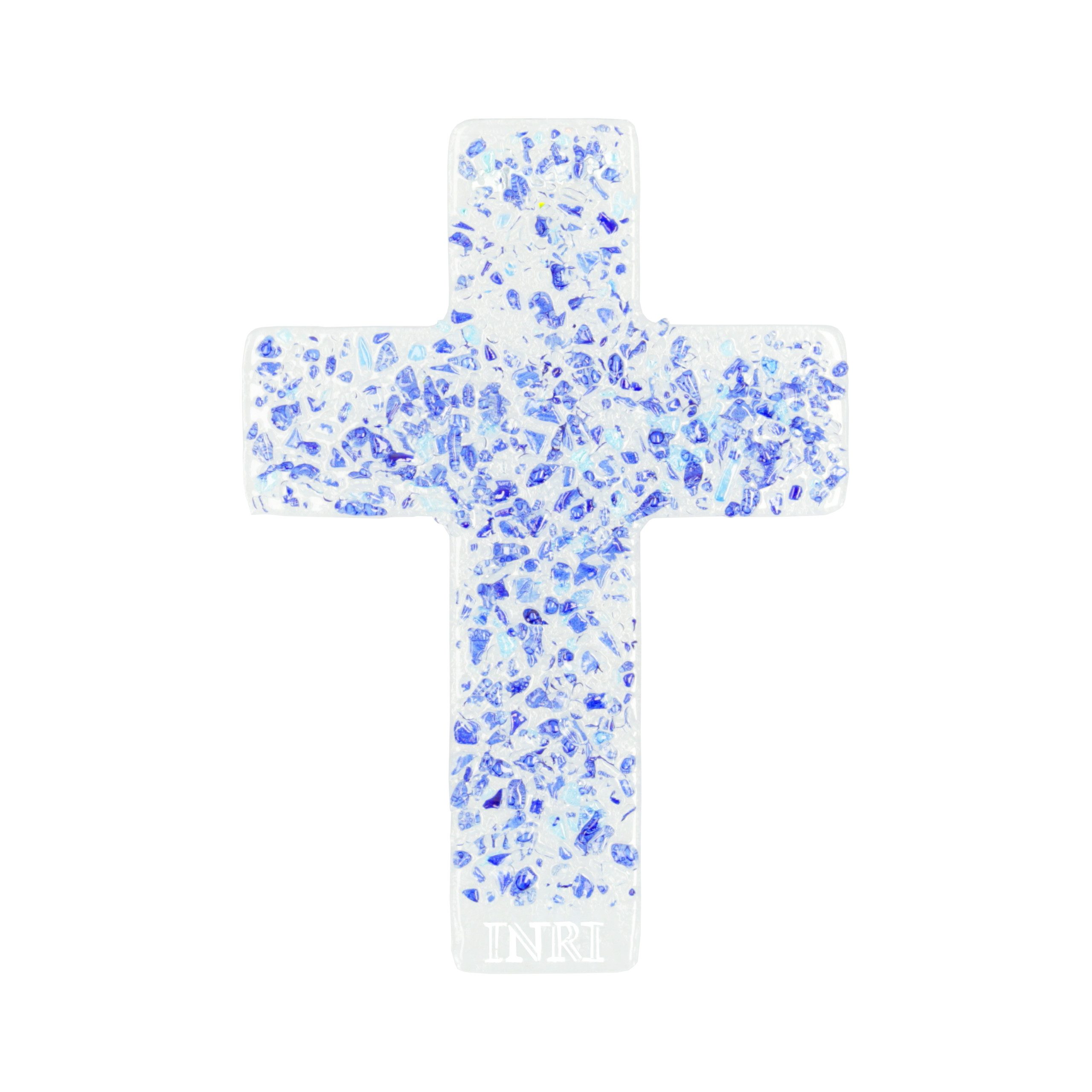 Dekoobjekt Glaskreuz blau INRI