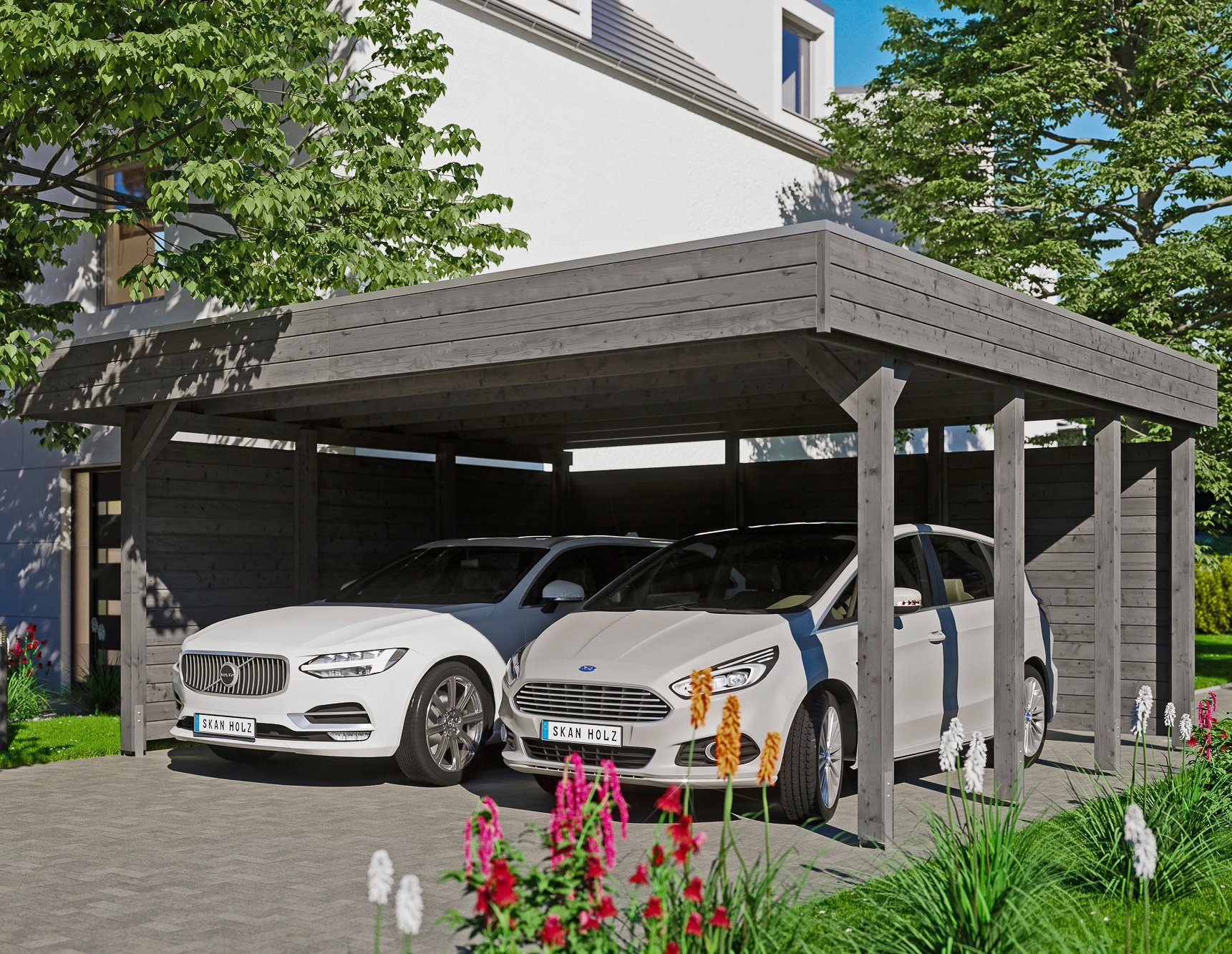 Skanholz Doppelcarport Friesland Set 3, BxT: 557x555 cm, 221 cm Einfahrtshöhe | Carports