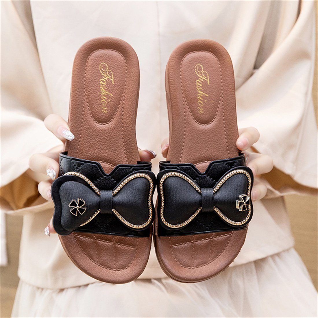 YOOdy~ Damen Sommer Mode Sandalen Pantoffeln Haushalt Bequeme Sandalen Sandalette (1-tlg) sandale Geeignet für Badezimmer, Schlafzimmer, Wohnzimmer, Strand Schwarz